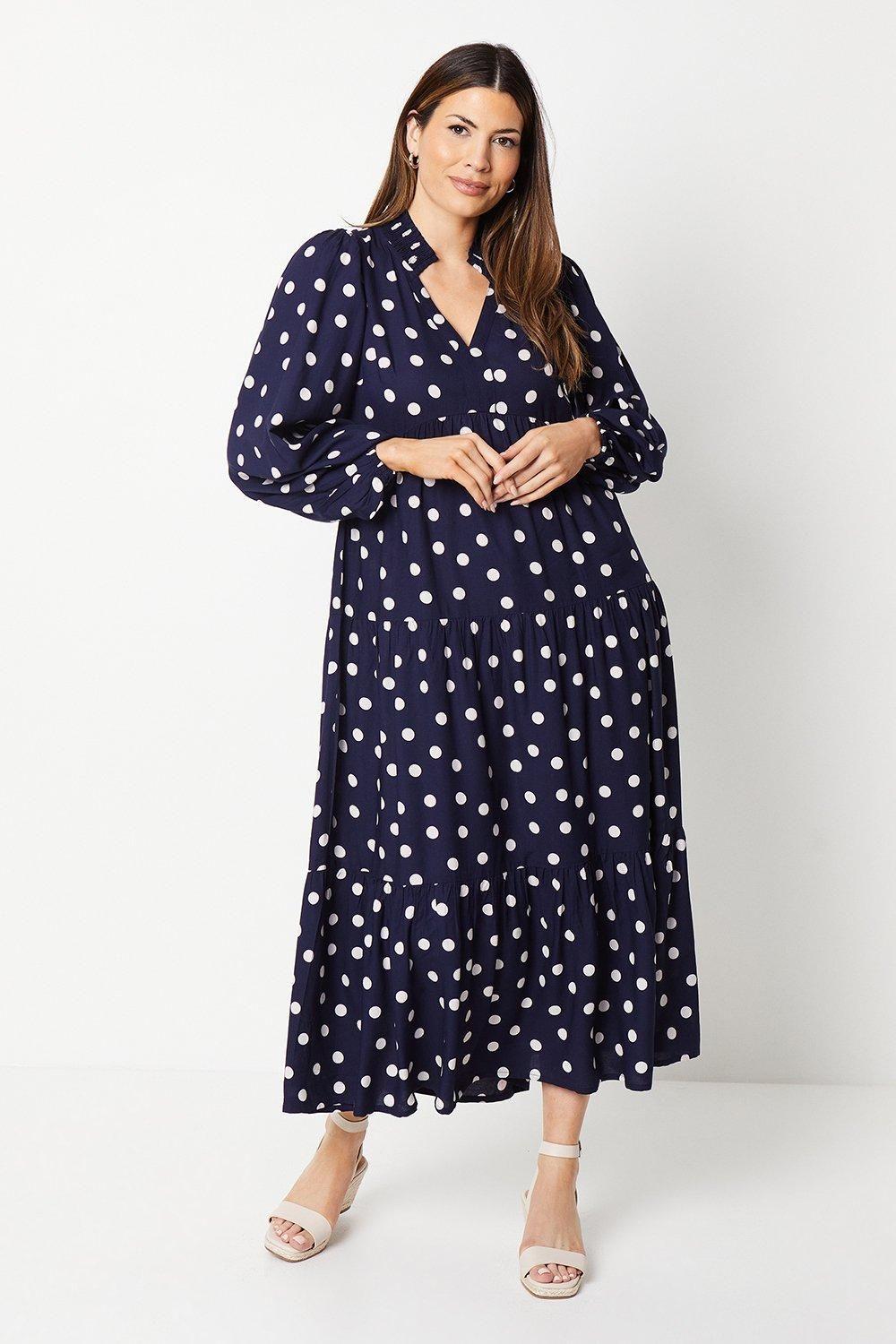 Tall Spot Print Viscose Tier Smock Midi Dress by WALLIS