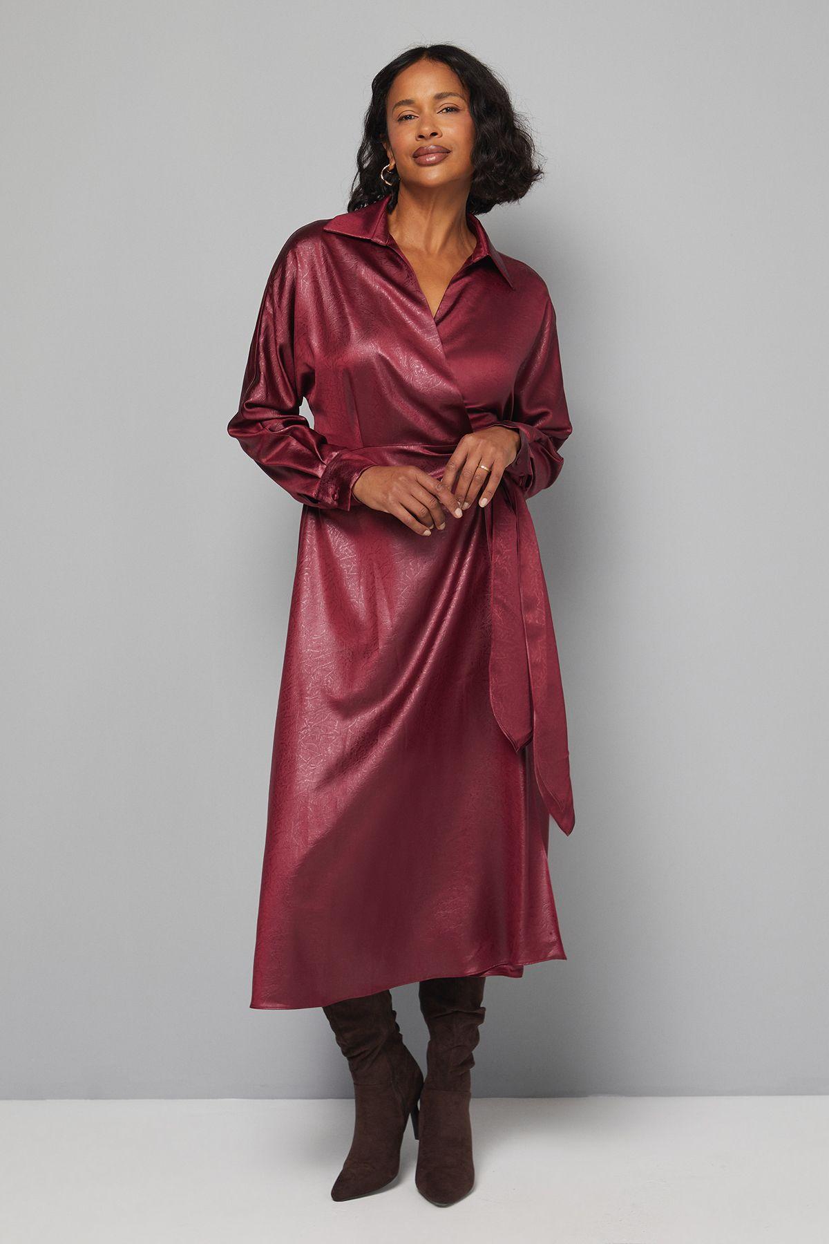 Textured Satin Wrap Midi Dress by WALLIS