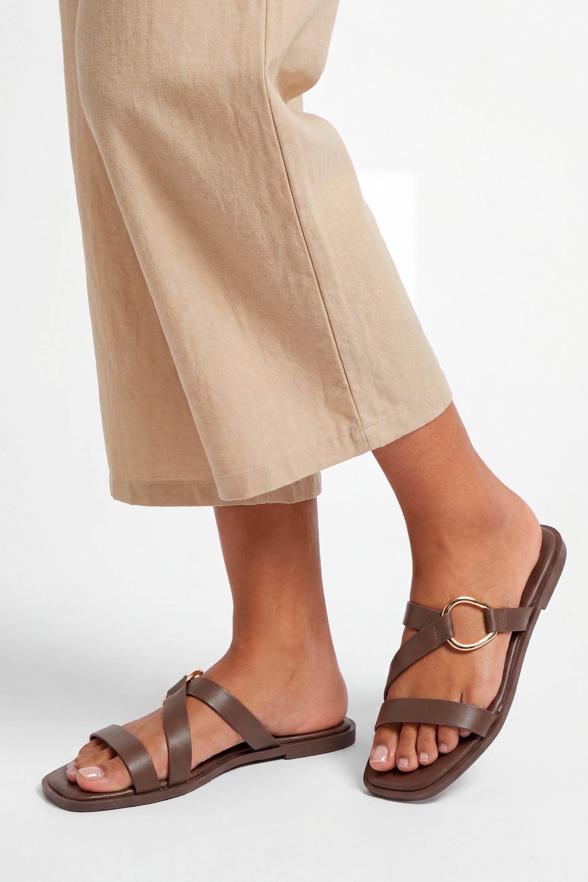 Tilly Faux Leather Hardware Strap Flat Mule Sandals by WALLIS