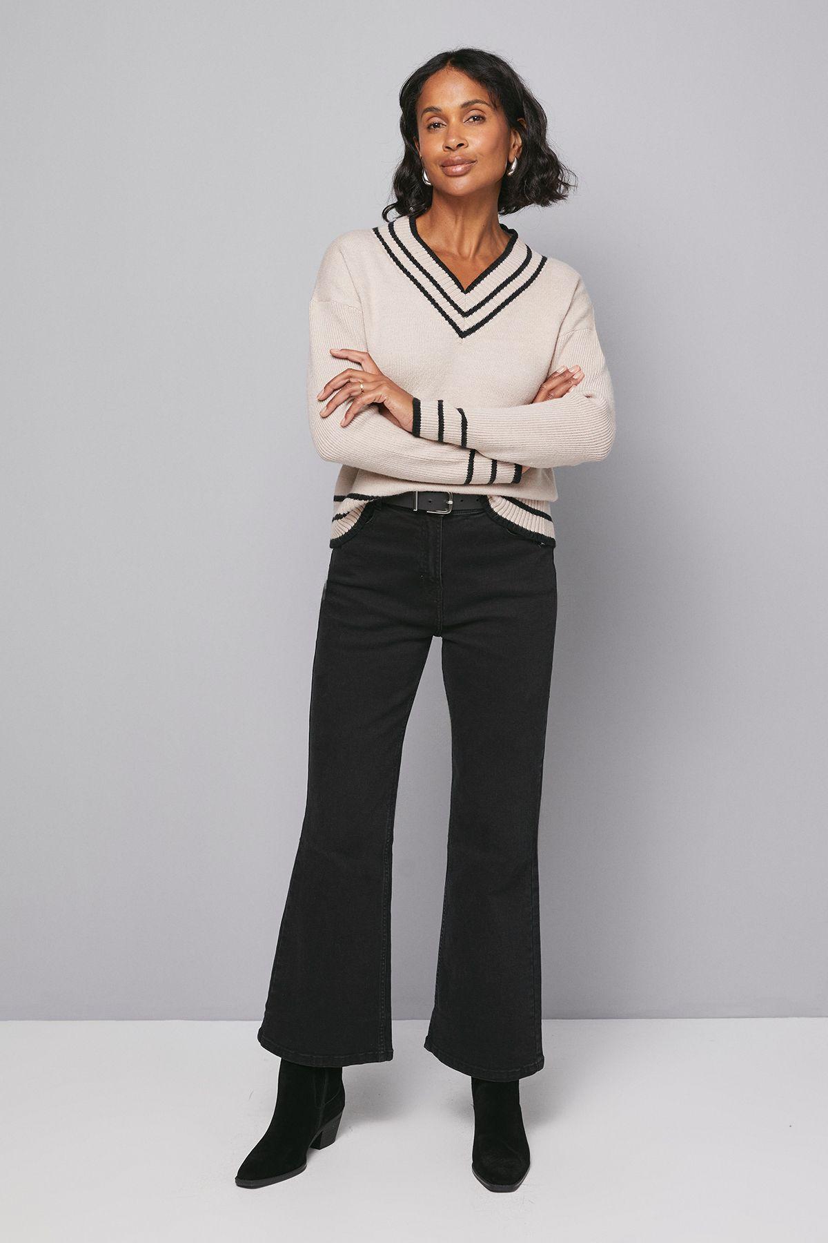 Tipped High V Neck Ribbed Jumper by WALLIS