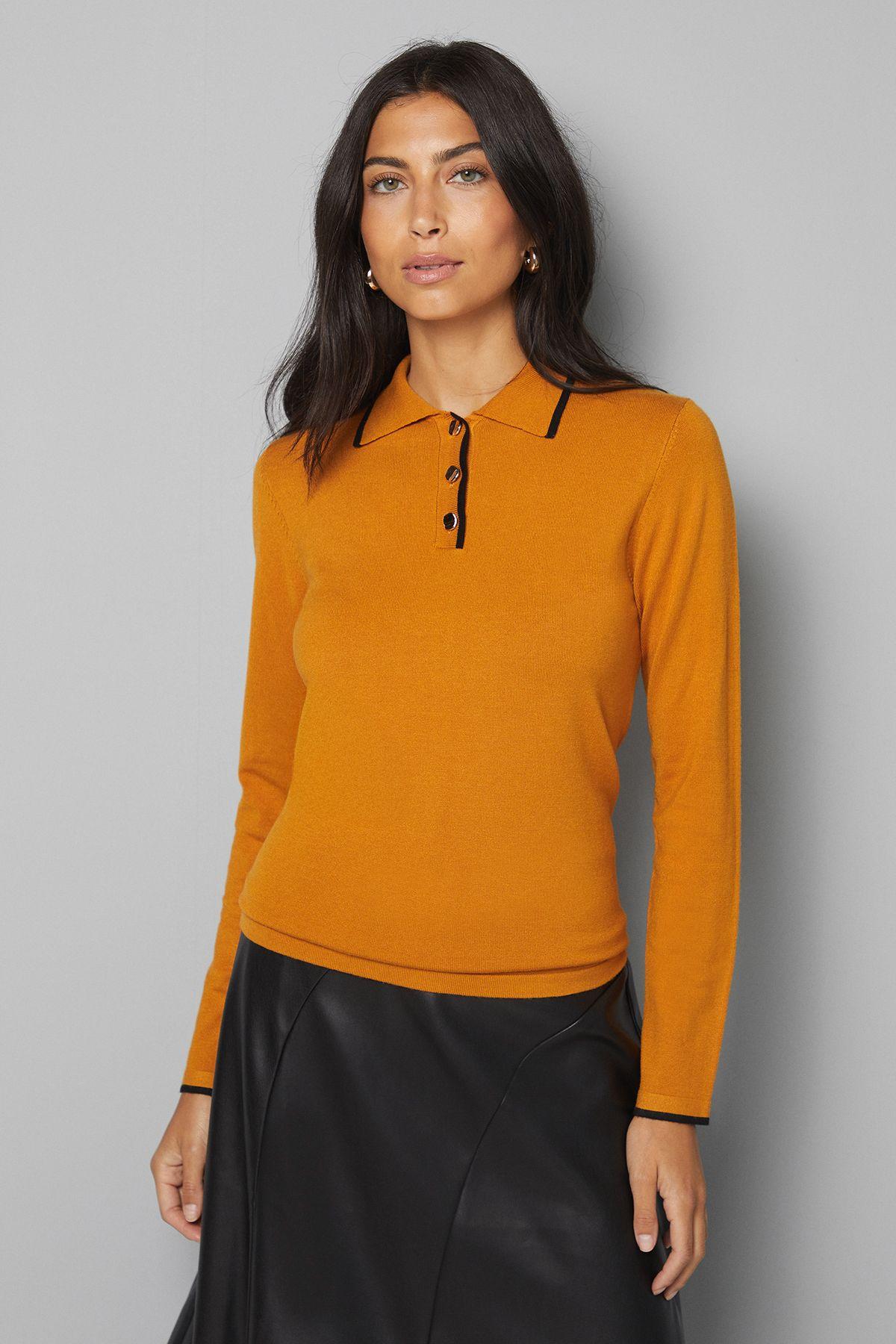 Tipped Knitted Polo Top by WALLIS