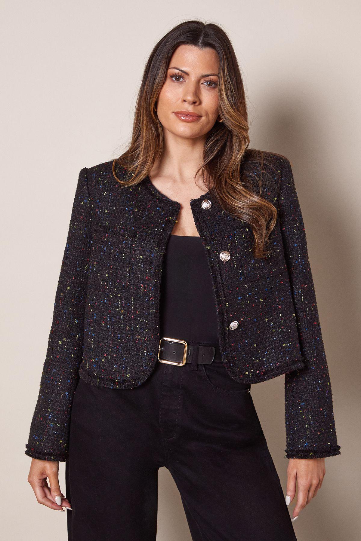 Trim Detail Boucle Edge to Edge Jacket by WALLIS