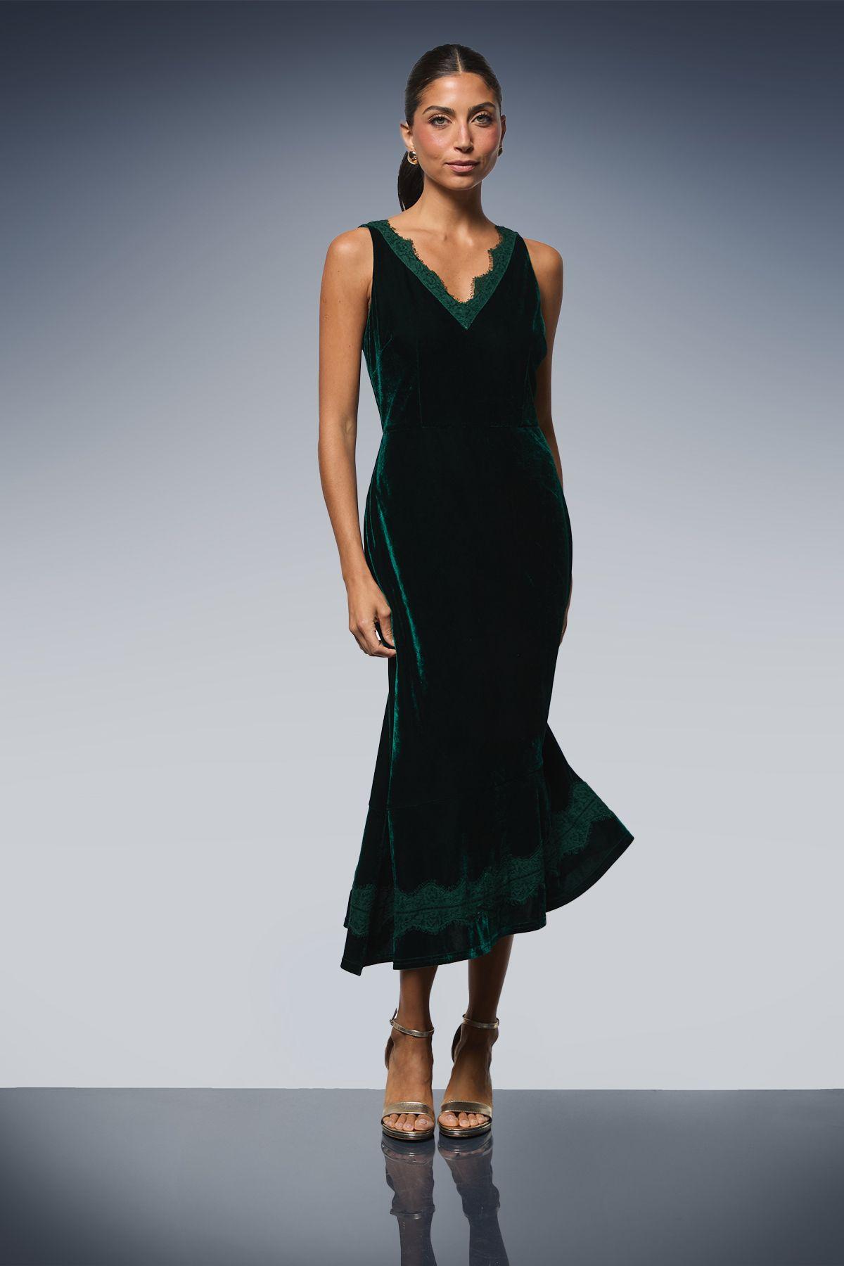 Velvet Lace Insert Midi Dress by WALLIS