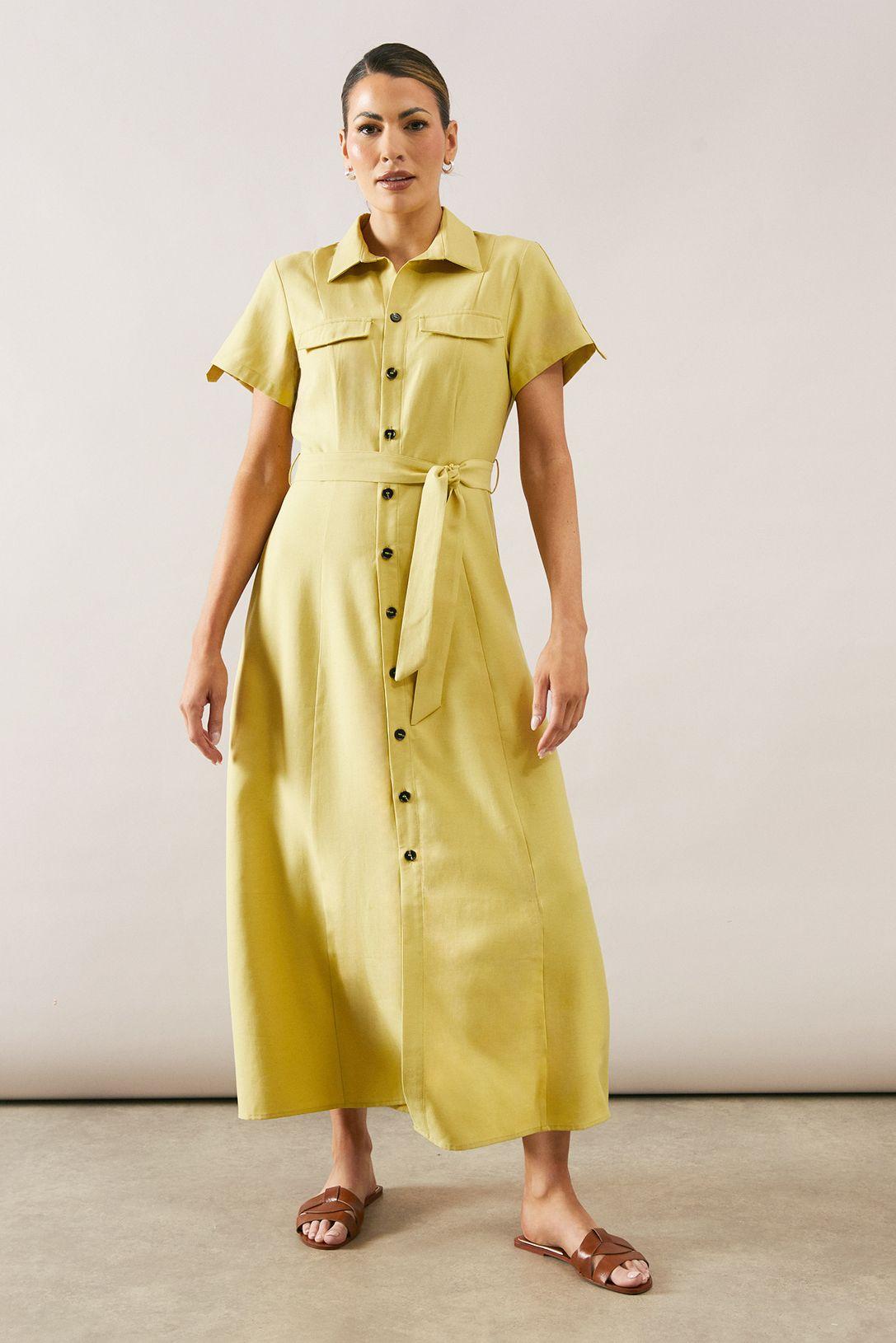 Viscose Linen Pocket Shirt Midaxi Dress by WALLIS