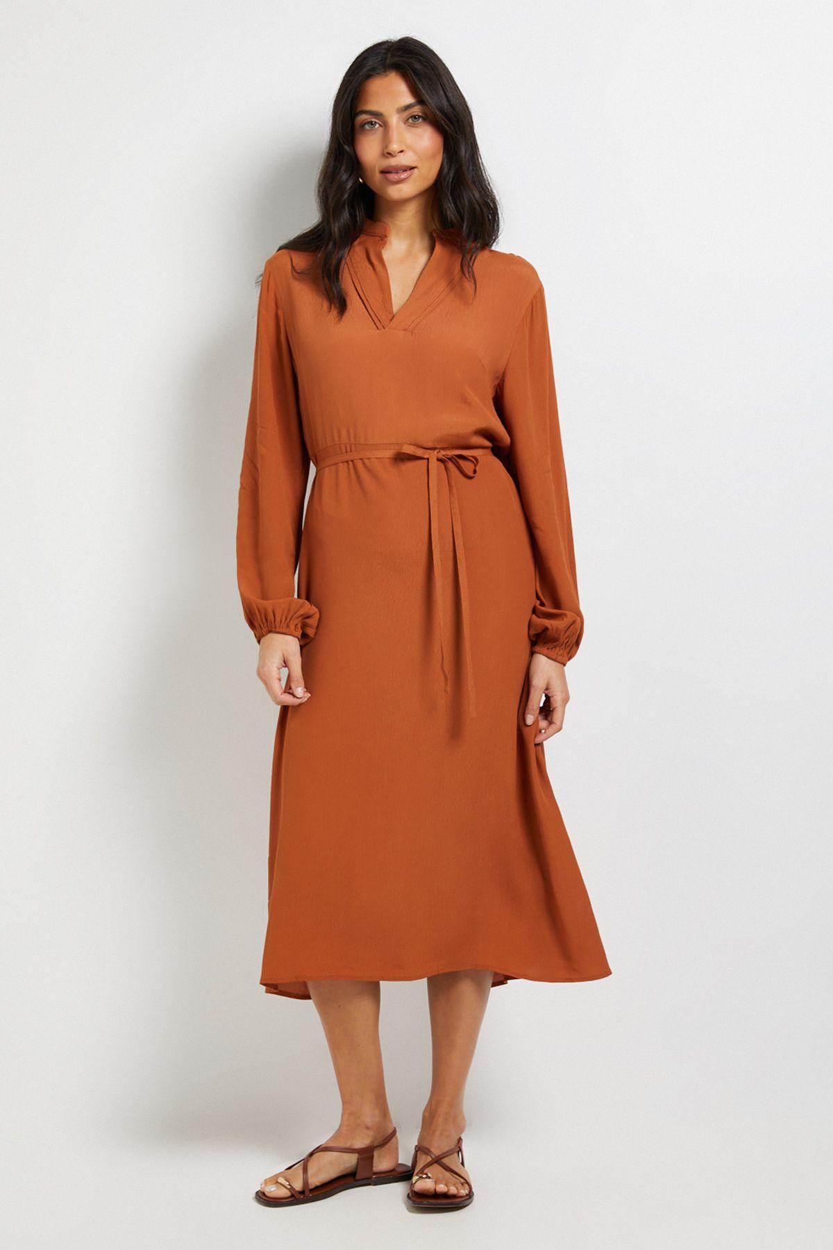 Viscose Seam Detail Collarless Midi Dress by WALLIS