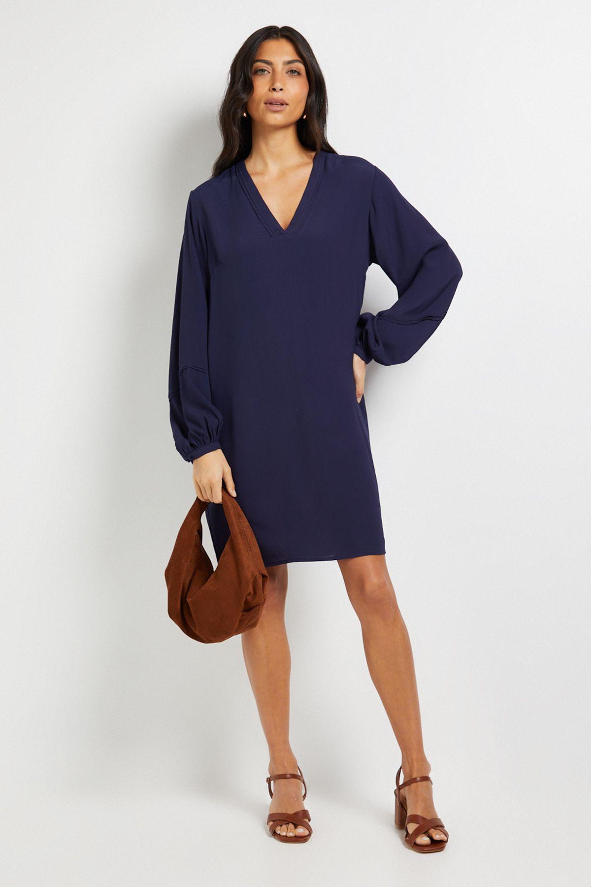 Viscose Seam Detail Collarless Shift Dress by WALLIS