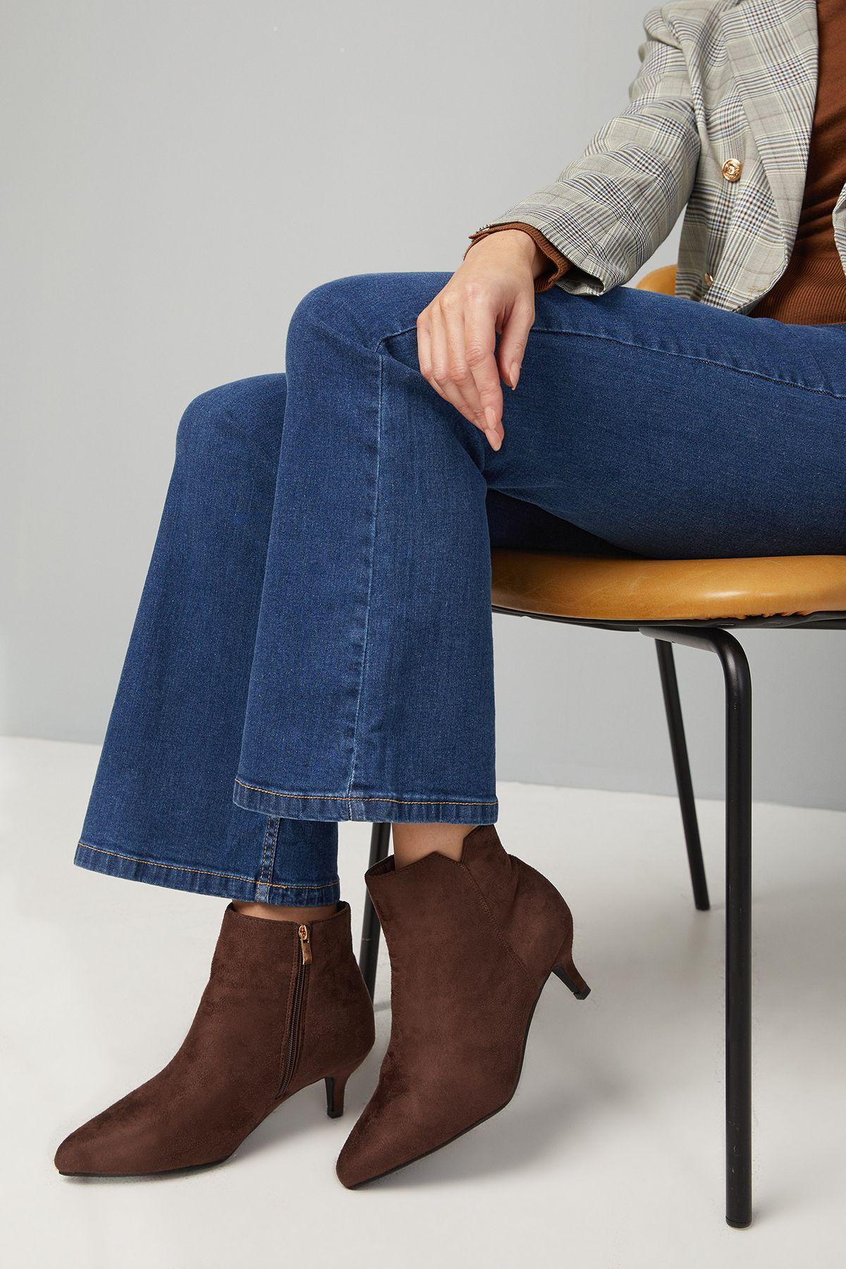 Wide Fit Alma Faux Suede Kitten Heel Pointed Ankle Boots by WALLIS