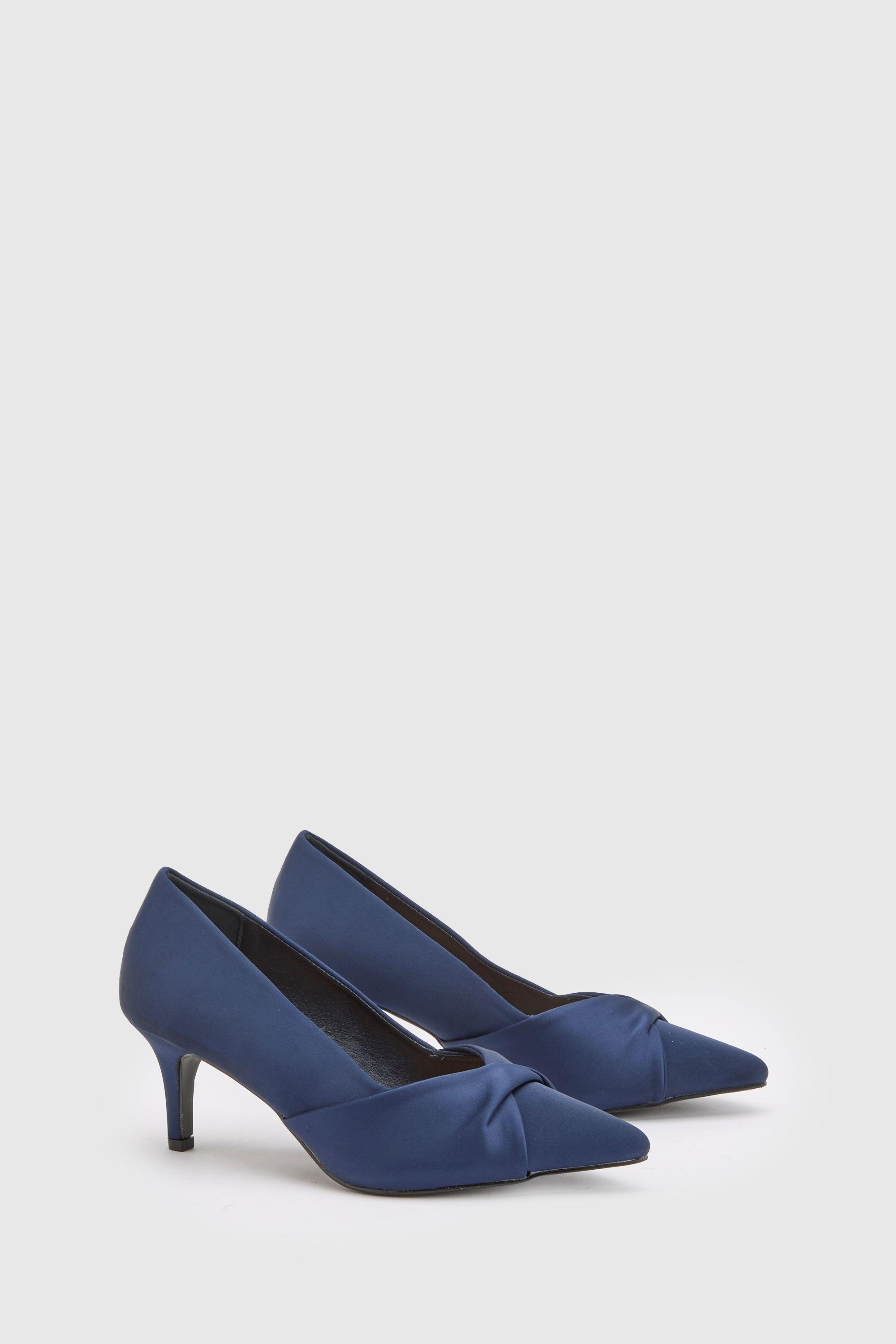 Wide Fit Delina Satin Twist Front Kitten Heel Comfort Sock Court Shoes by WALLIS