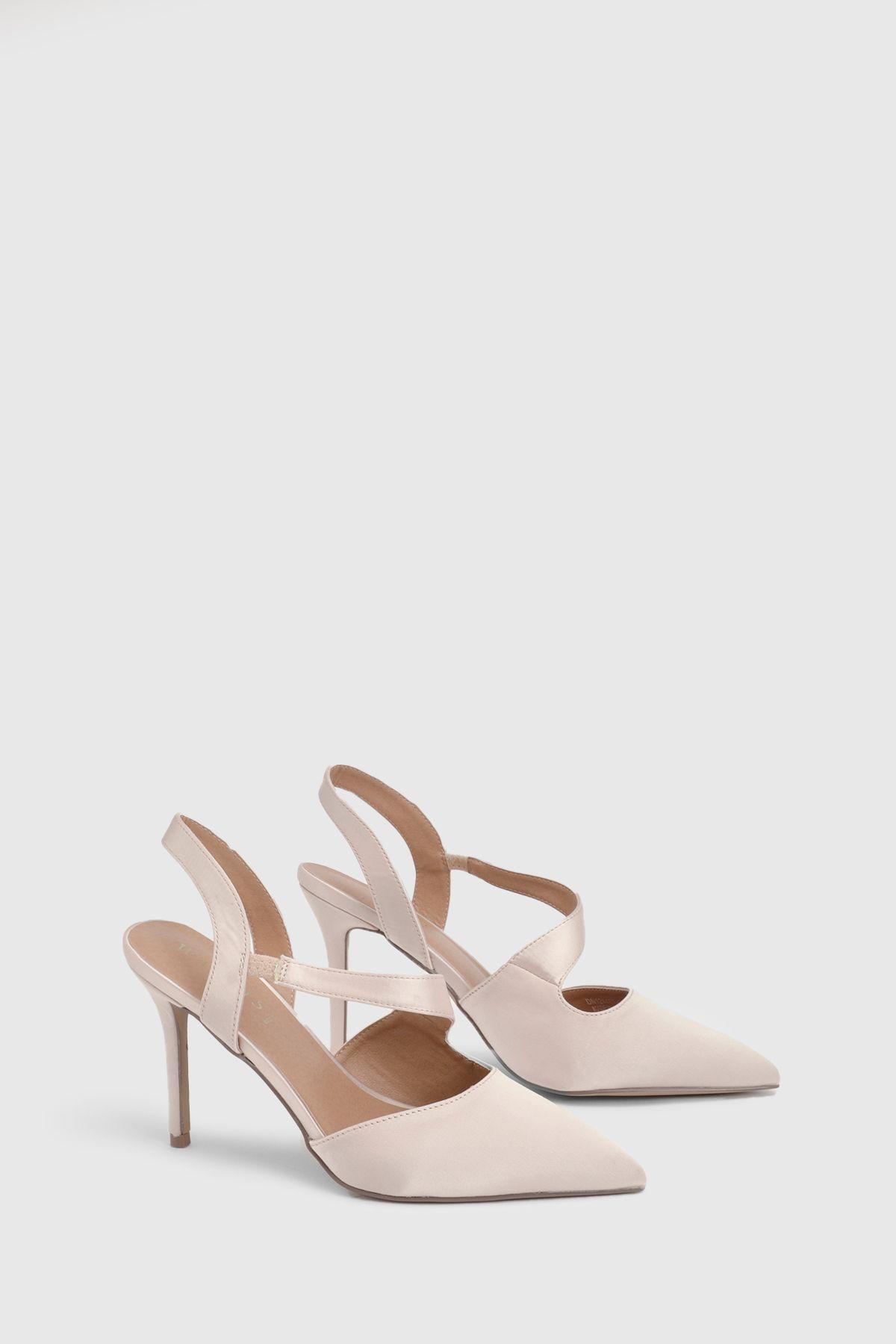 Wide Fit Everly Satin Asymmetric Pointed Stiletto High Heel Courts by WALLIS