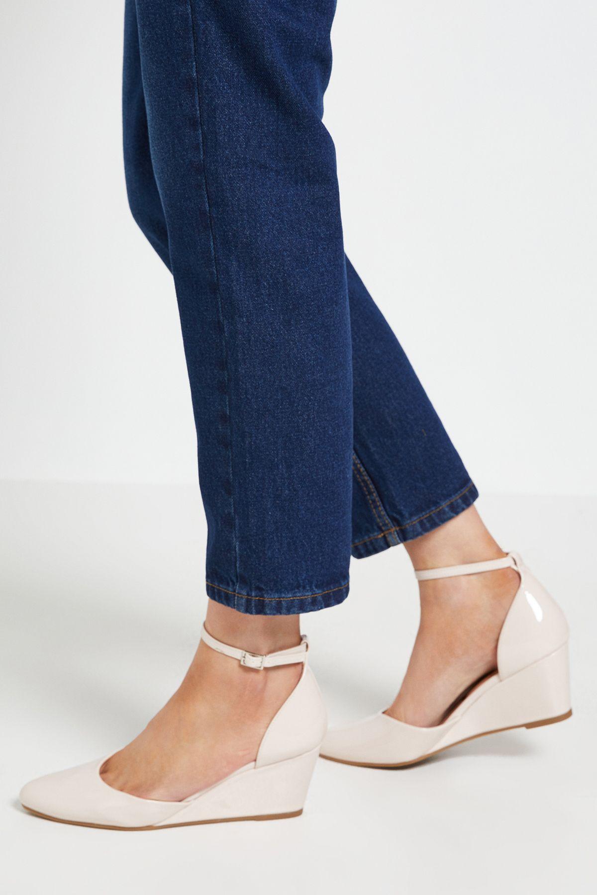 Wide Fit Nuria Faux Patent Leather Medium Wedge Court Shoes by WALLIS