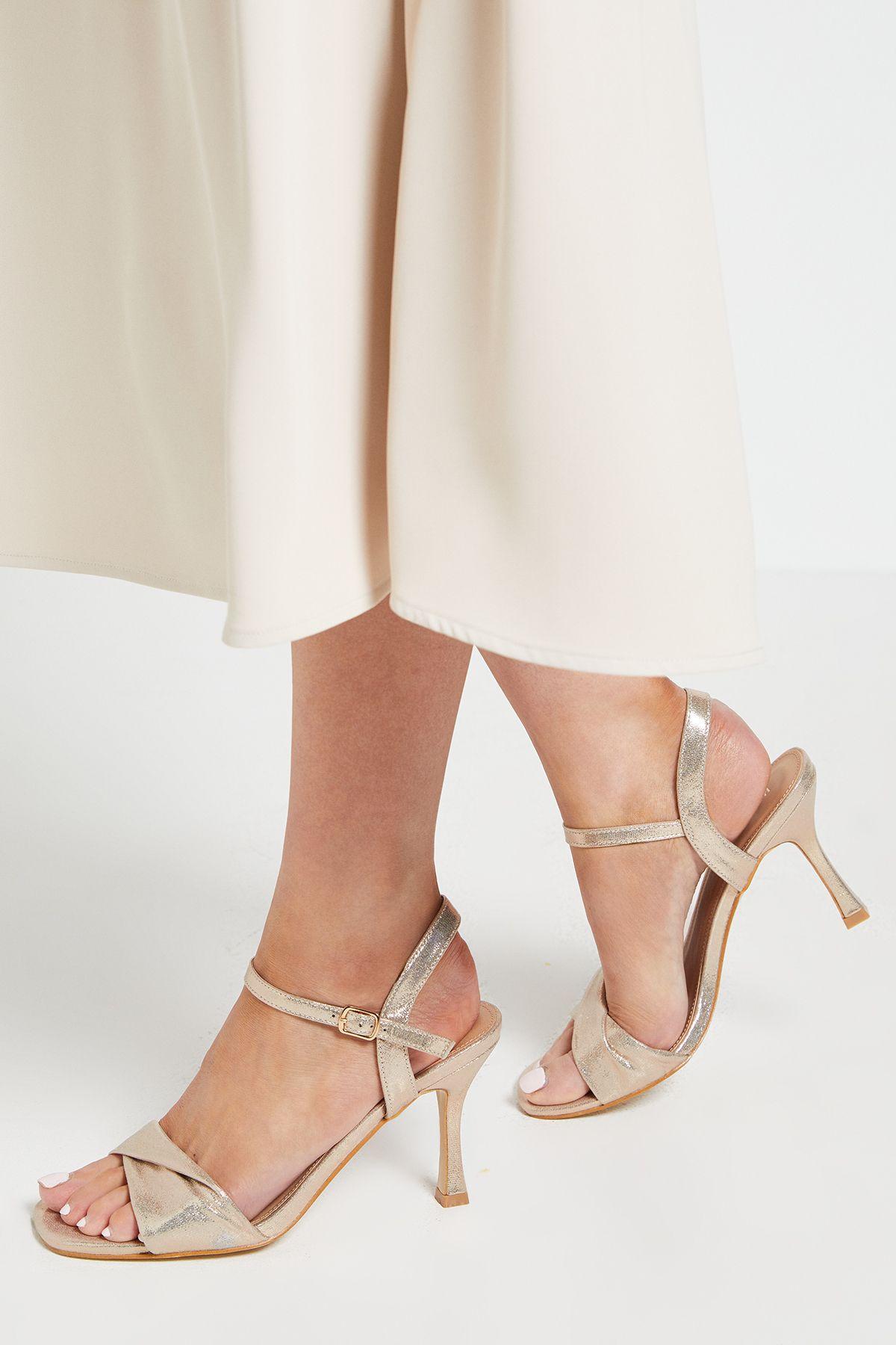 Wide Fit Sally Metallic Textile Soft Twist Front High Stiletto Heel Sandals by WALLIS