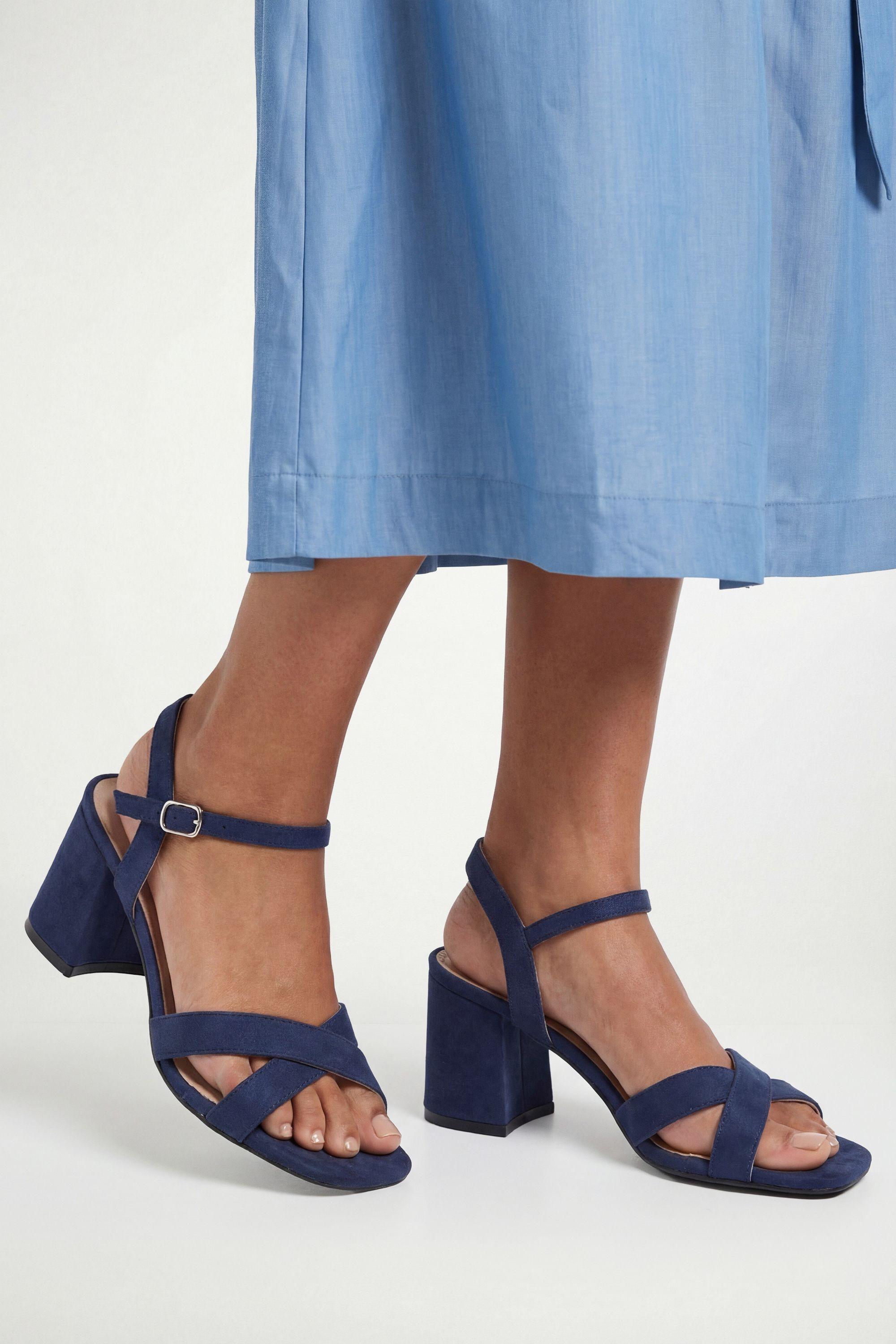 Wide Fit Samiyas Faux Suede Cross Strap Medium Block Heeled Sandals by WALLIS