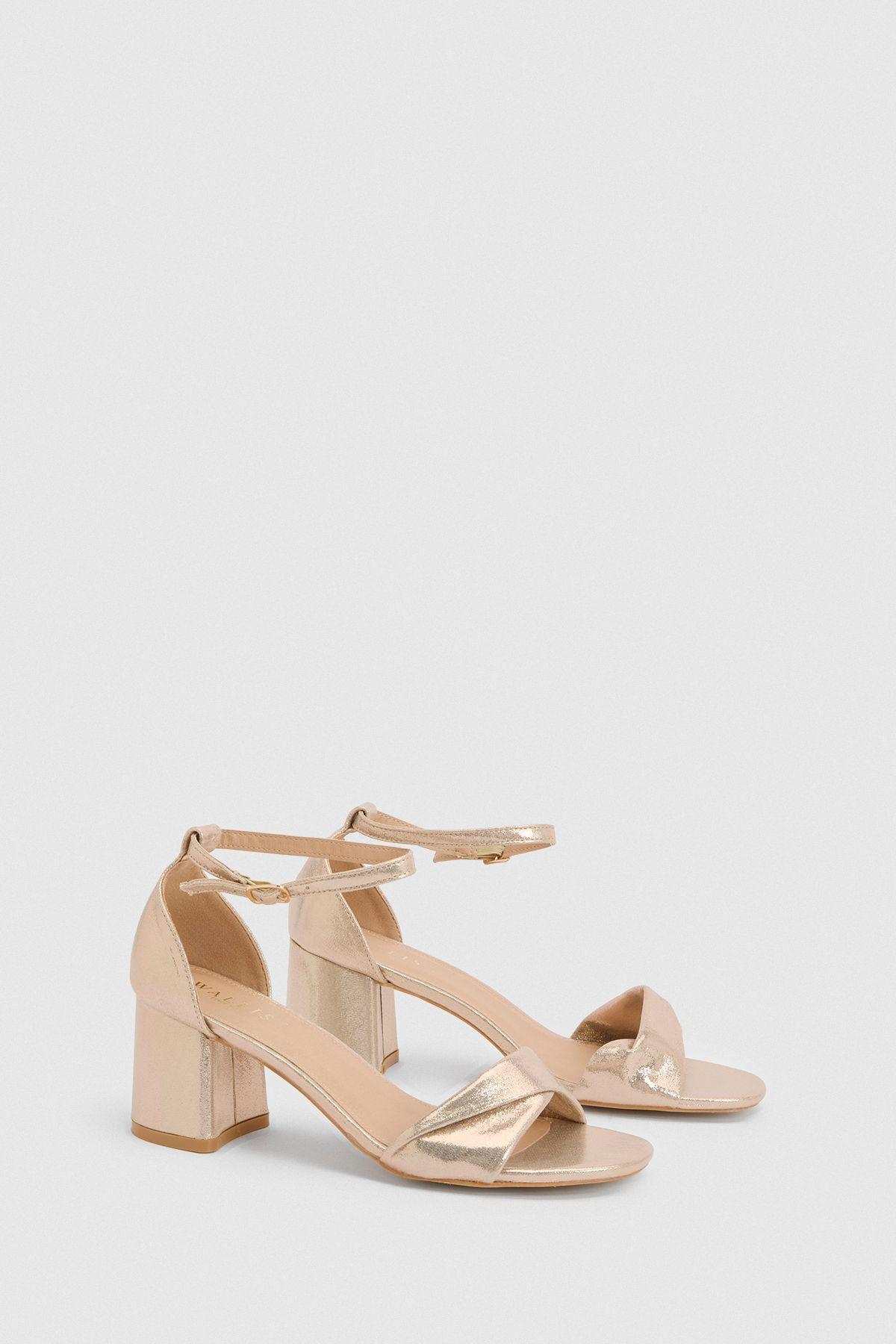 Wide Fit Sophia Metallic Textile Soft Twist Medium Block Heel Sandals by WALLIS