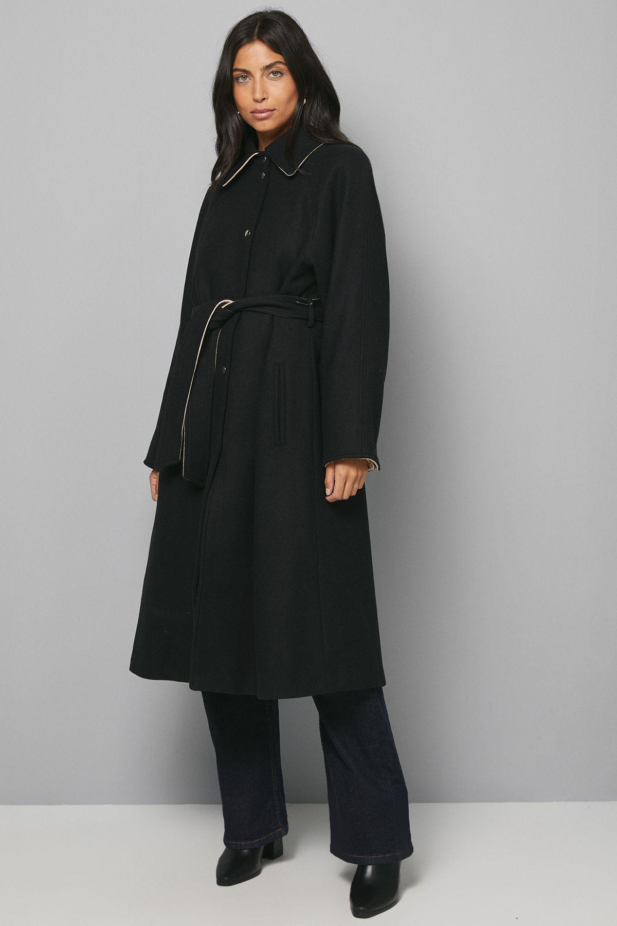 Wool Blend Belted Longline Coat by WALLIS