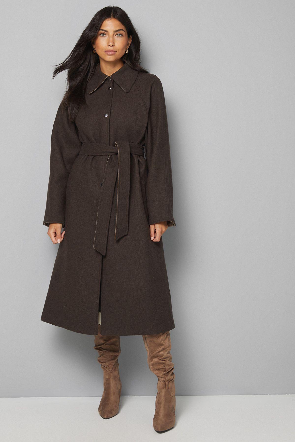 Wool Blend Belted Longline Coat by WALLIS