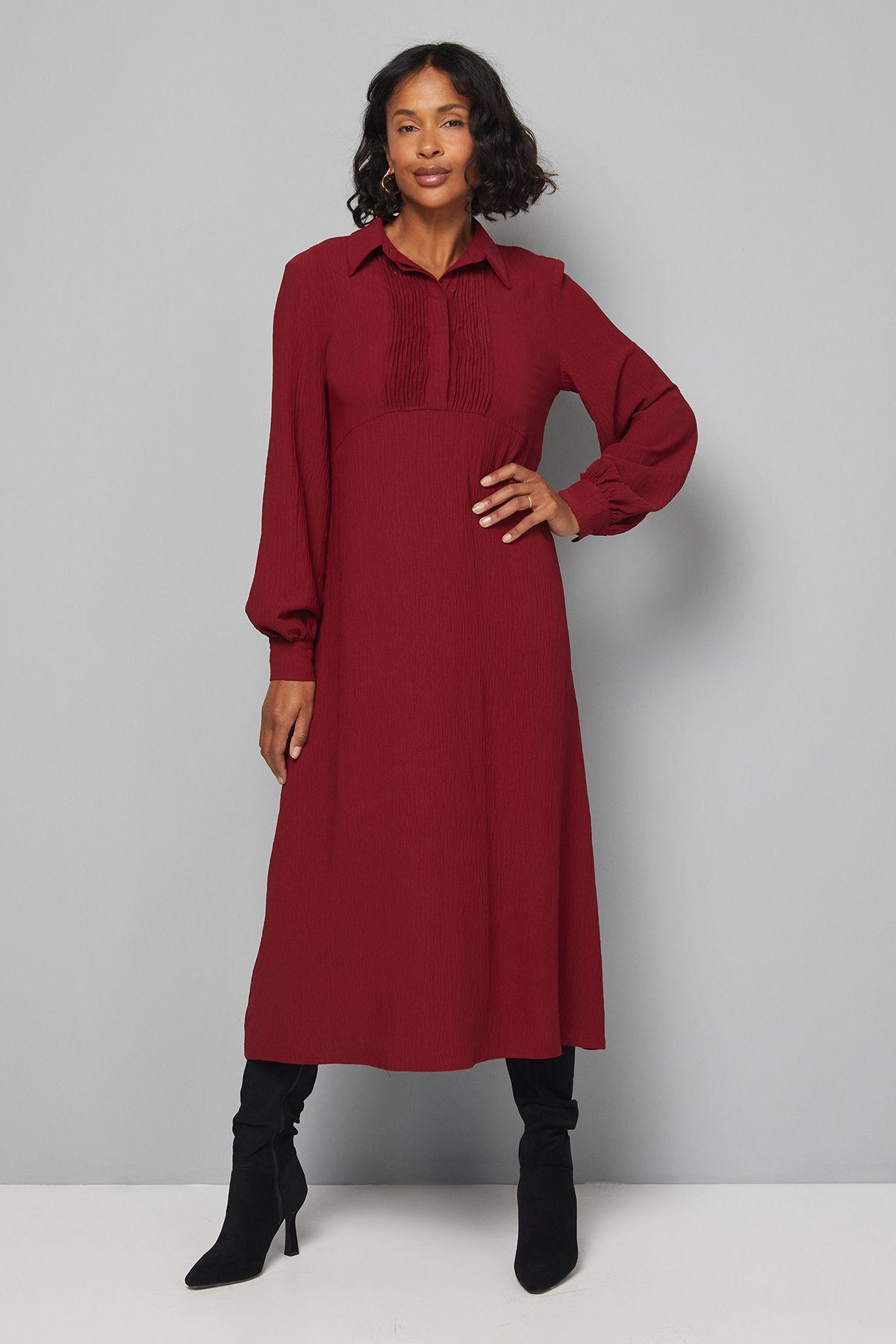 Woven Pintuck Detail Trapeze Shirt Dress by WALLIS