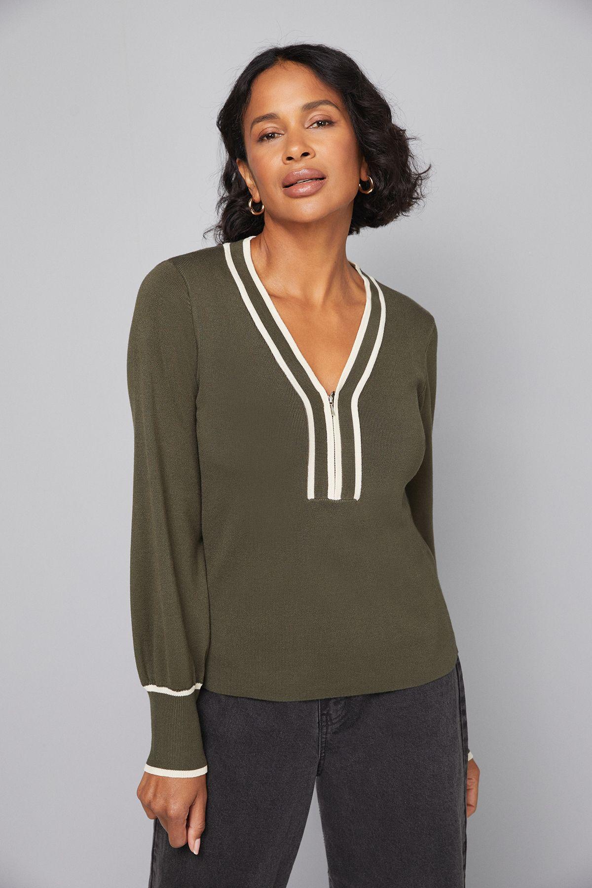 Zip Front Tipped Knitted Top by WALLIS