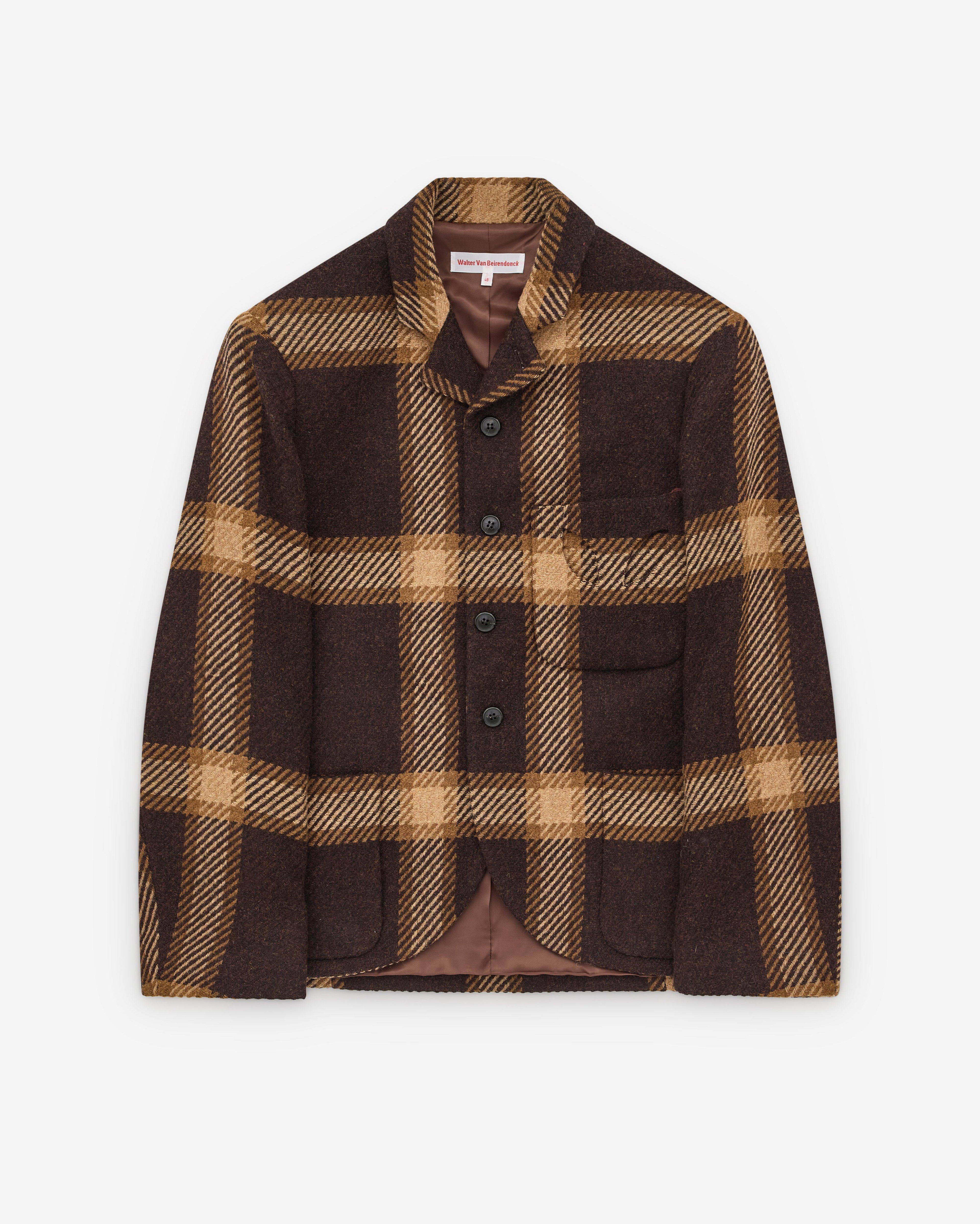 Walter Van Beirendonck - Men’s Boxy Blazer - (Brown Check) by WALTER VAN BEIRENDONCK