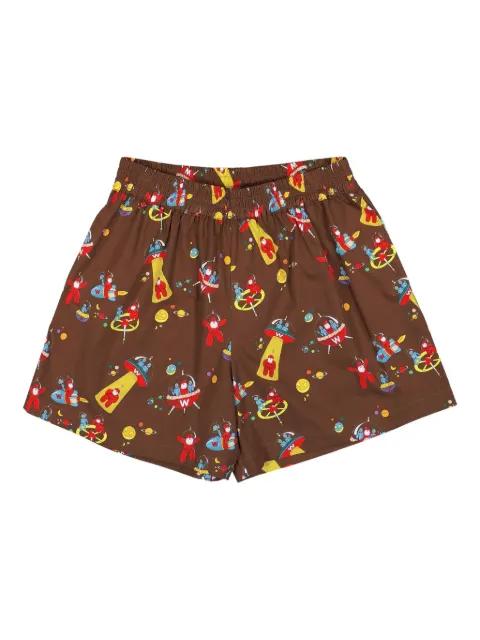 alien-print elastic-waistband shorts by WALTER VAN BEIRENDONCK