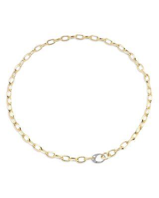 18K Yellow Gold Diamond Garnett Small Oval Link Necklace by WALTERS FAITH