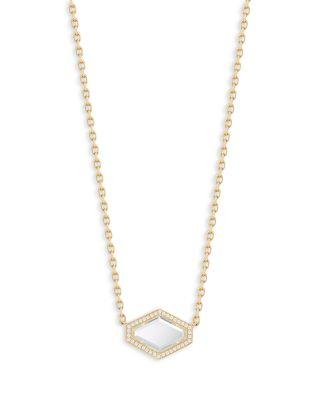 18K Yellow Gold Diamond & Rock Crystal Bell Hexagon Pendant Necklace by WALTERS FAITH