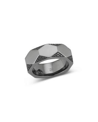 Men's 18K Black Gold Quentin Black Diamond Pav&eacute; Hexagon Band by WALTERS FAITH