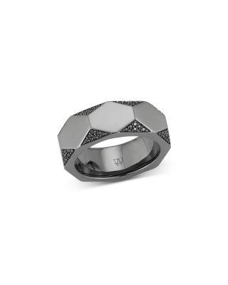 Men's 18K Black Gold & Black Diamond Faceted Hexagon Band Ring by WALTERS FAITH