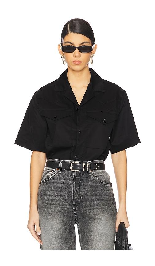 WAO Satin Western Short Sleeve Shirt in Black by WAO