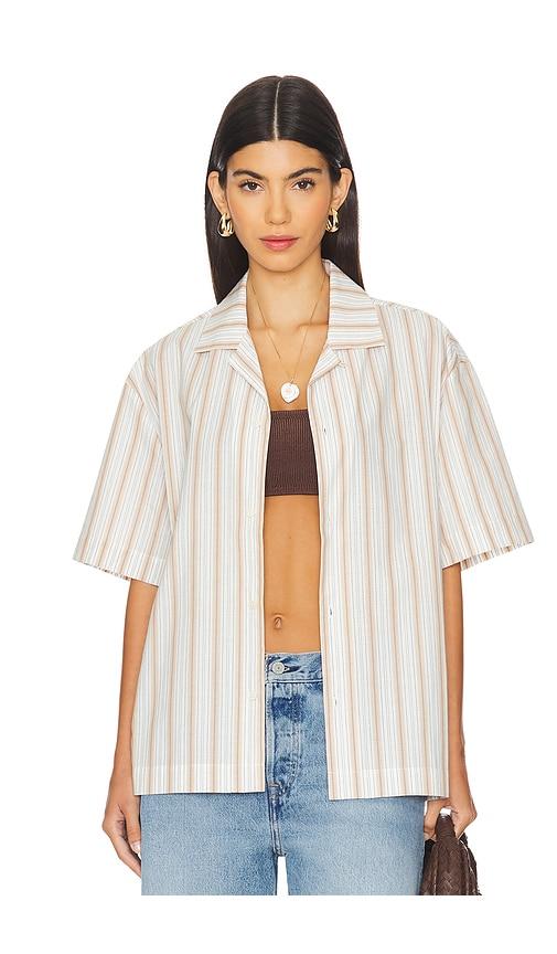 WAO Textured Stripe Camp Shirt in White by WAO