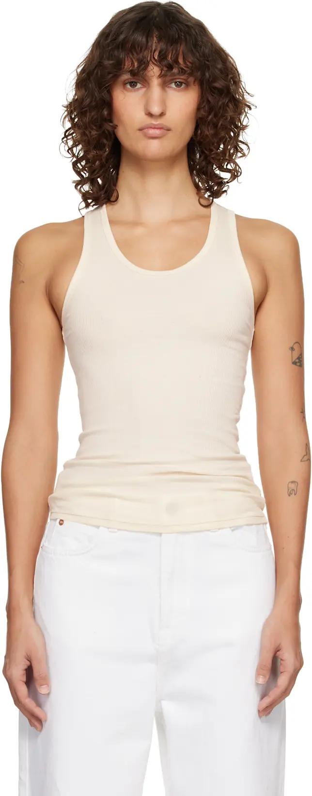 Beige Ribbed Tank Top by WARDROBE.NYC
