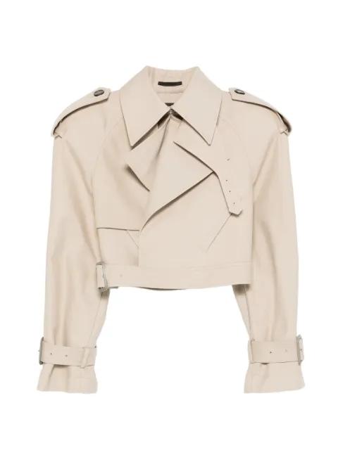 Drill buckle fastening trench jacket by WARDROBE.NYC