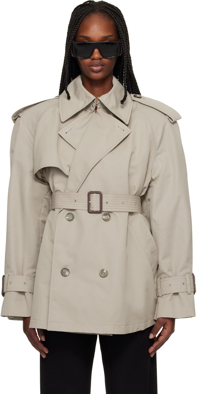 Taupe Clean Mini Trench Coat by WARDROBE.NYC