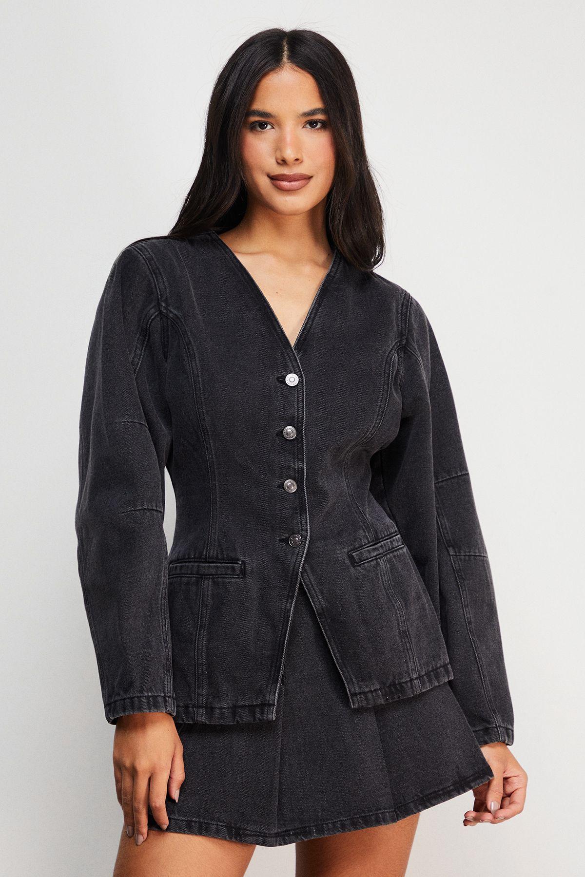 Balloon Sleeve Nipped Waist Denim Jacket by WAREHOUSE