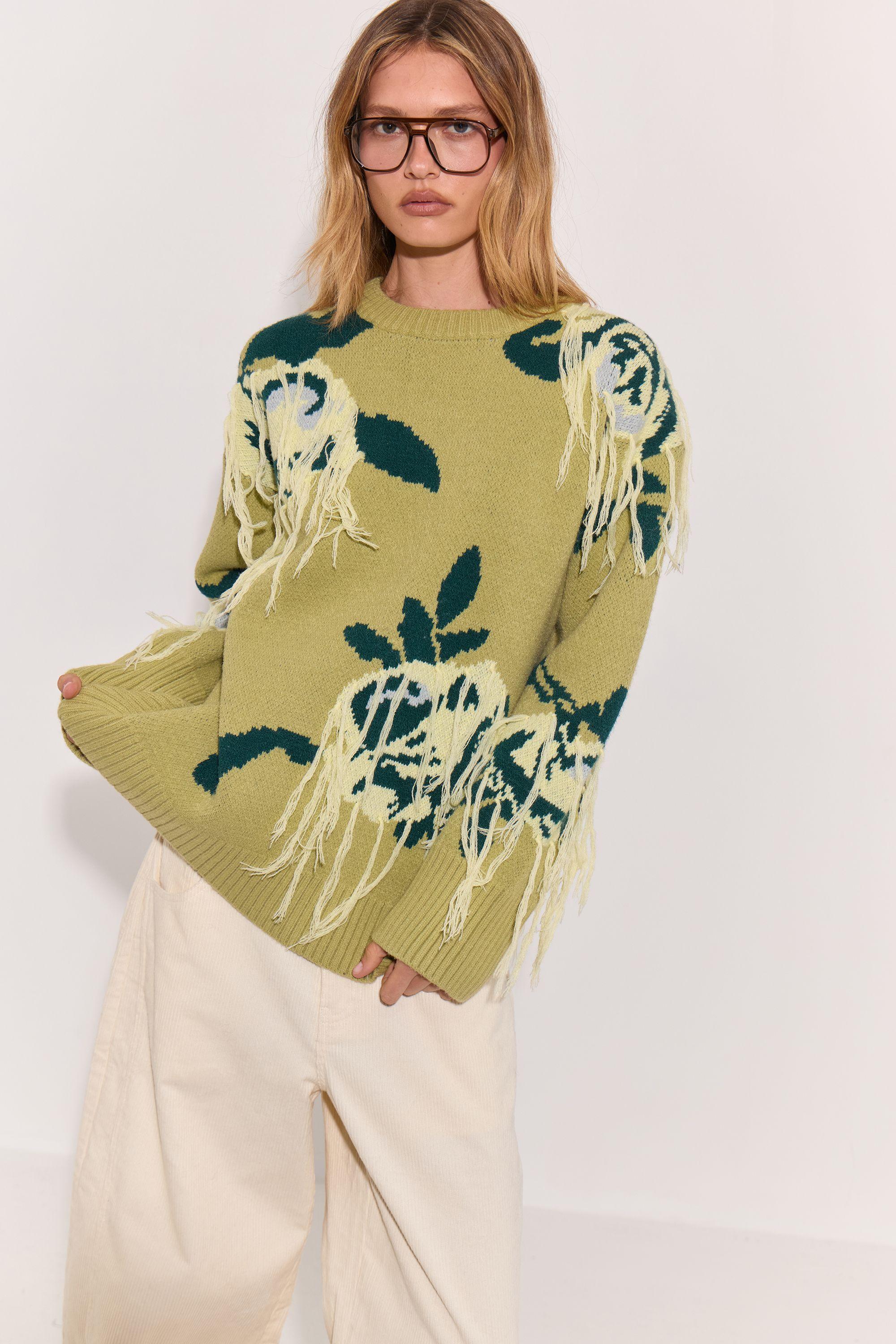 Bold Floral Tassel Relaxed Knit by WAREHOUSE