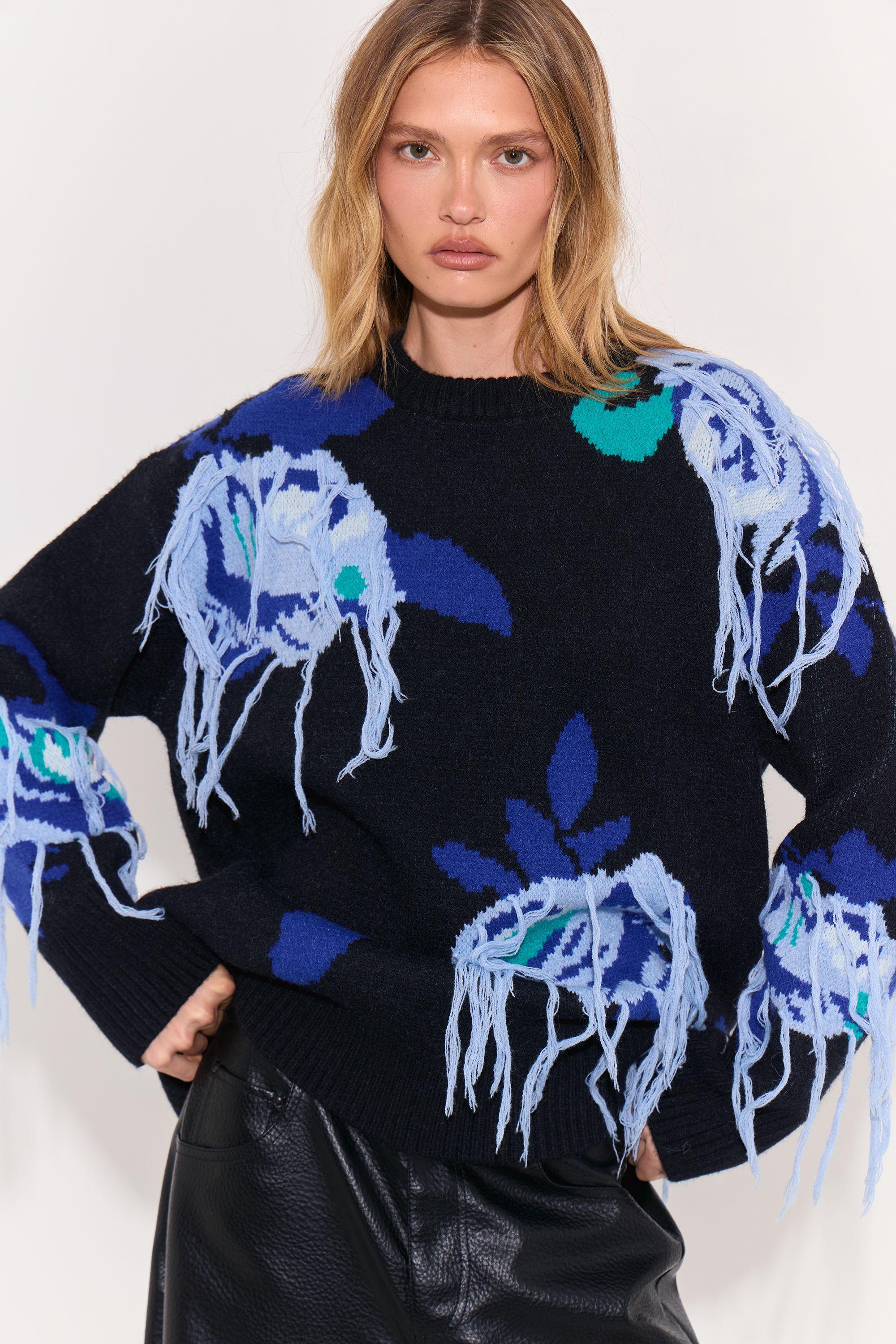 Bold Floral Tassel Relaxed Knit by WAREHOUSE