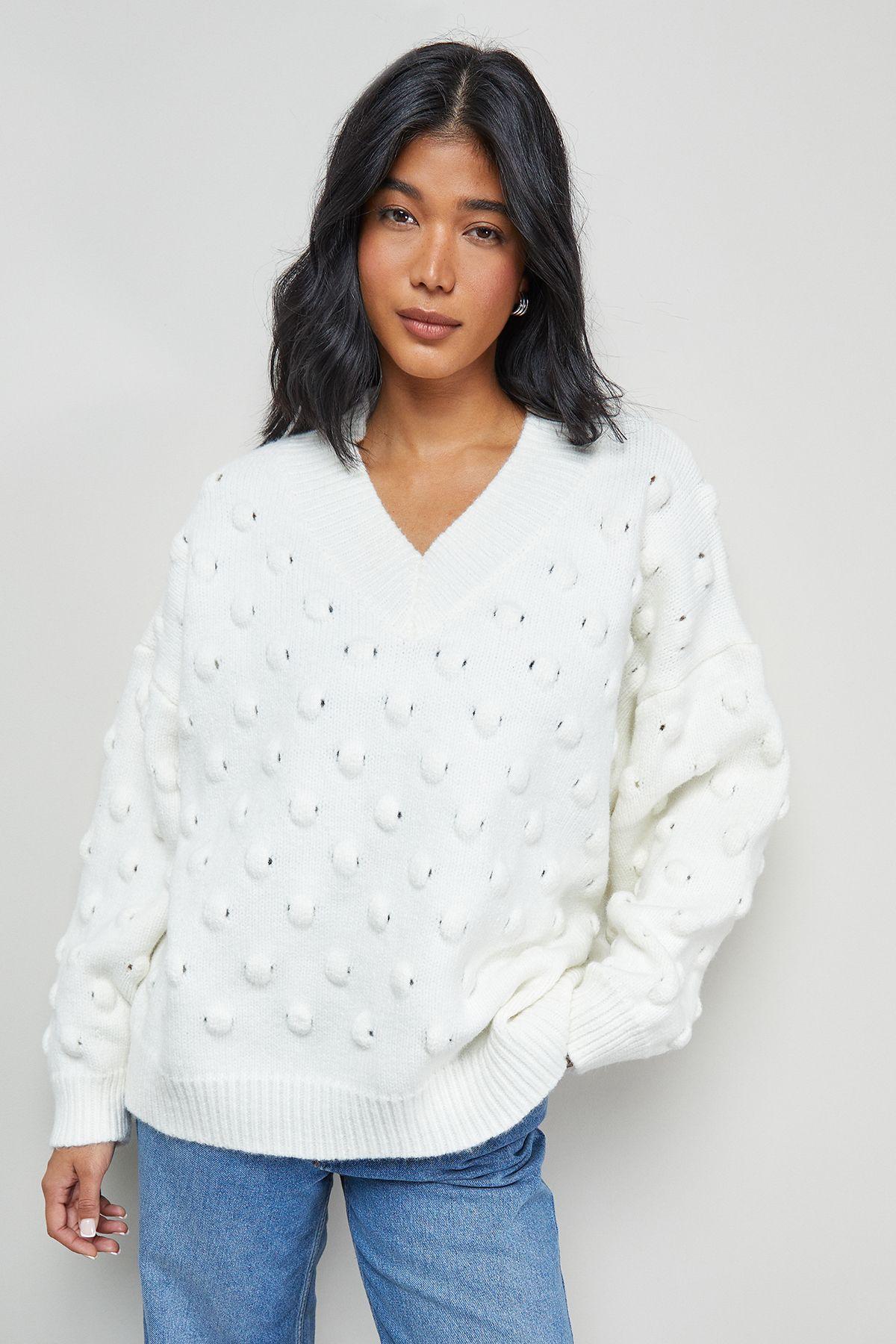 Bubble Knit Slouchy V Neck Jumper by WAREHOUSE