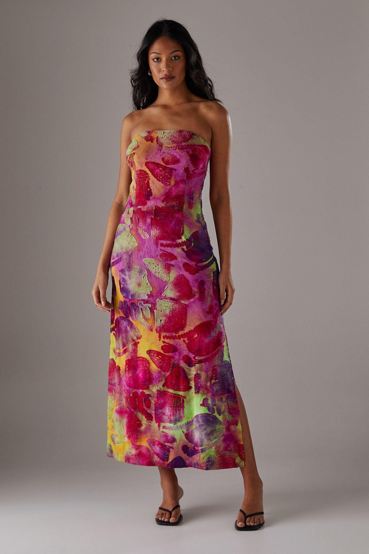 Burnout Bandeau Maxi Dress by WAREHOUSE