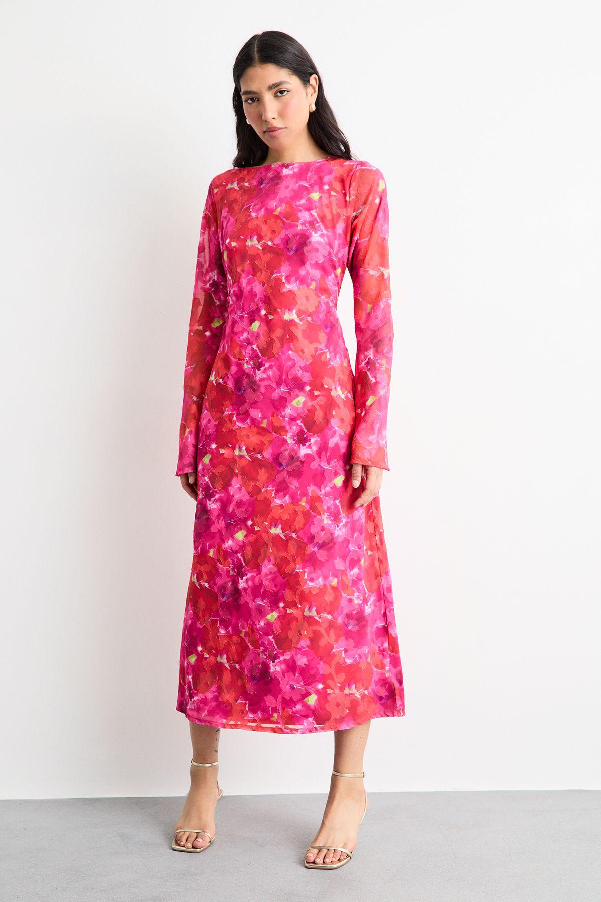 Burnout Floral Chiffon Slash Neck Bias Midi Dress by WAREHOUSE