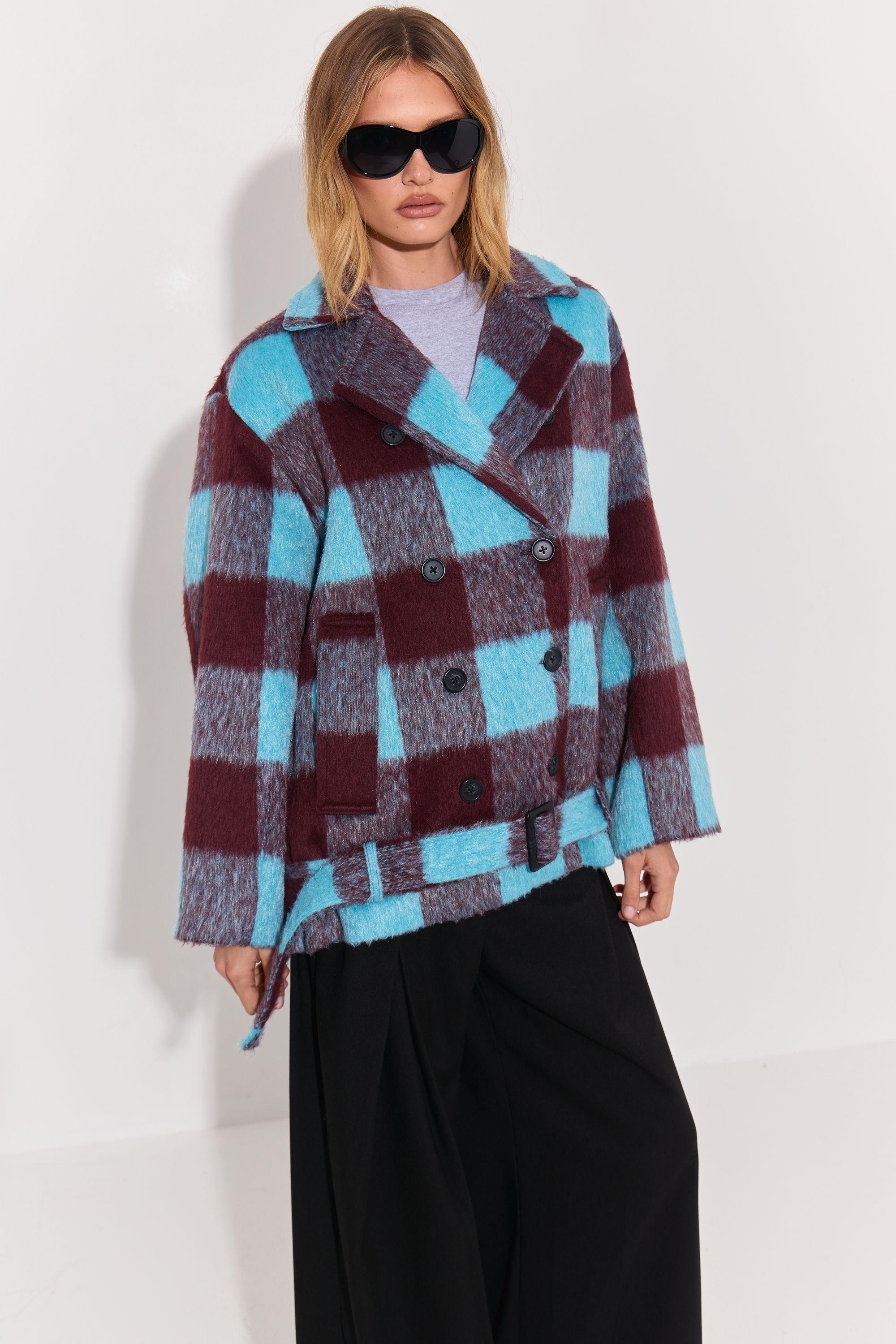 Check Wool Blend Double Breasted Blazer Coat by WAREHOUSE