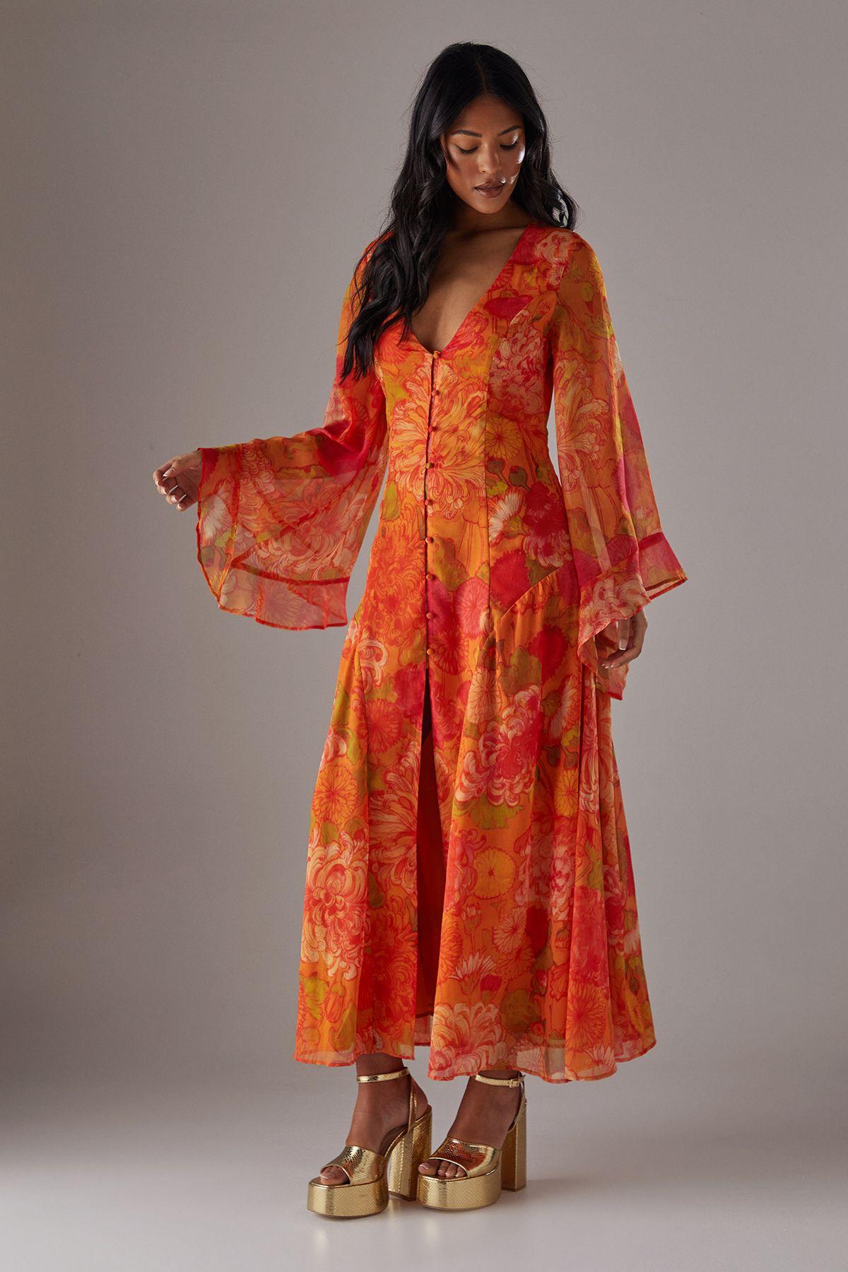 Chiffon Bohemian Button Through Maxi Dress by WAREHOUSE