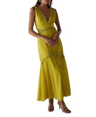 Chiffon Fringe Trim Cut Out Maxi Dress by WAREHOUSE
