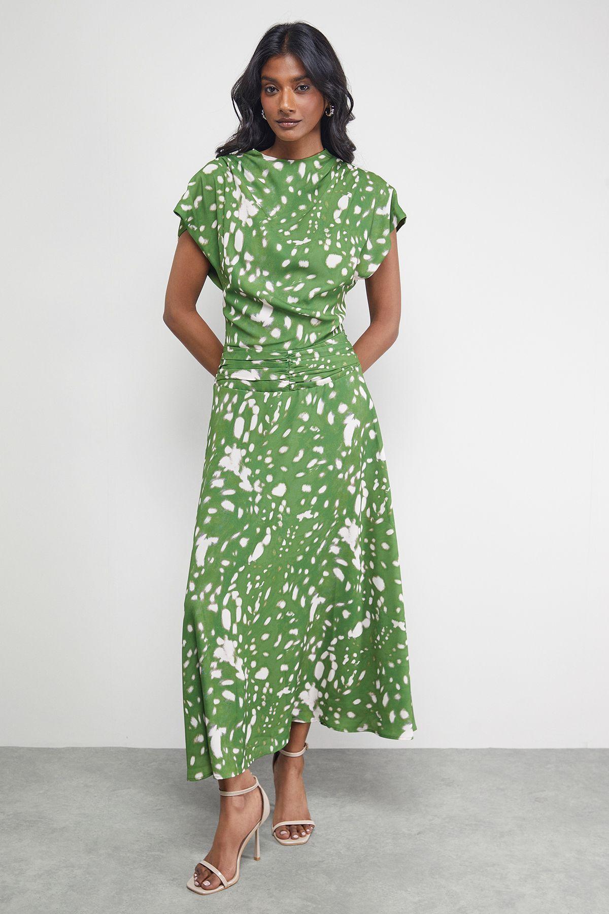 Chiffon Grown On Sleeve Drop Waist Midi Dress by WAREHOUSE