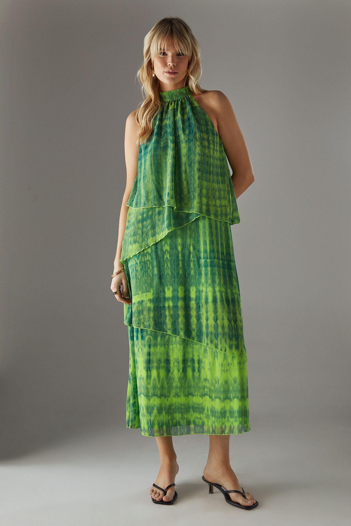 Chiffon Halter Ruffle Layer Maxi Dress by WAREHOUSE