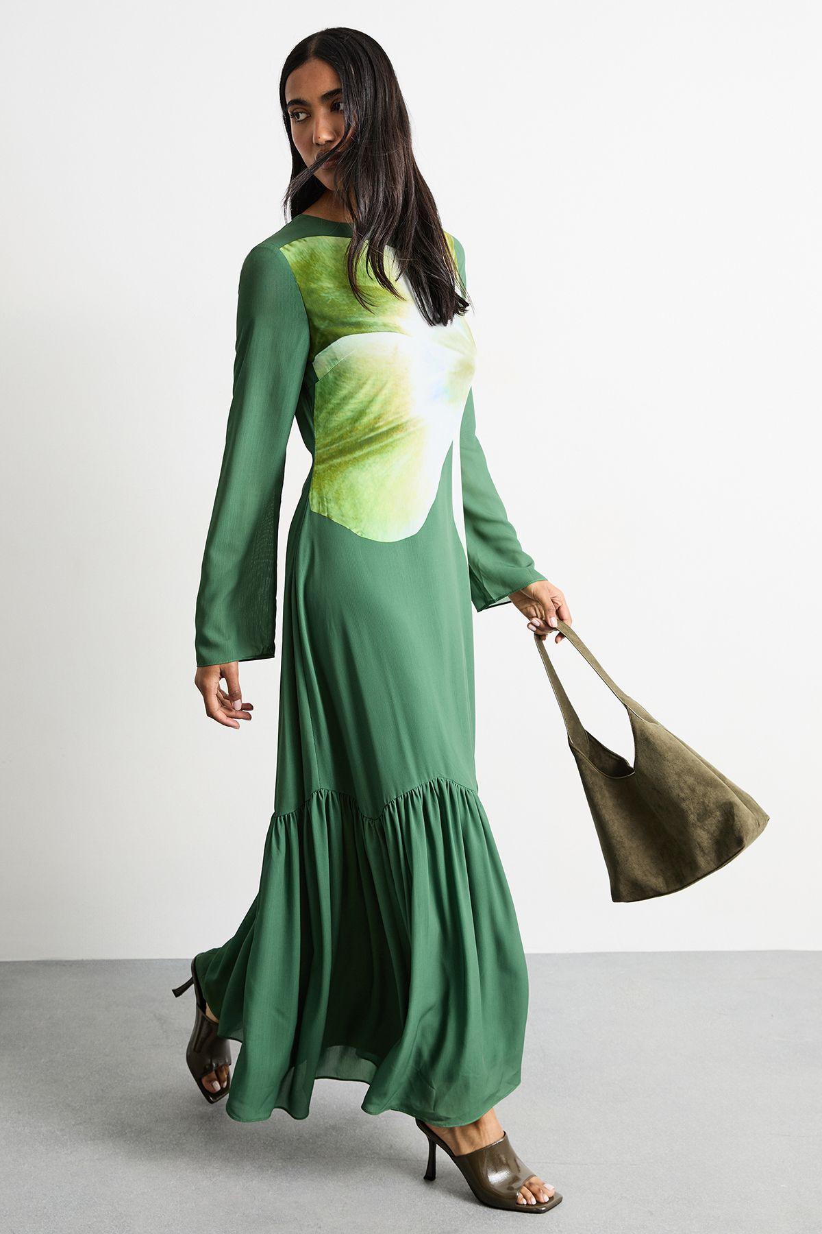 Chiffon Placement Print Midaxi Dress by WAREHOUSE