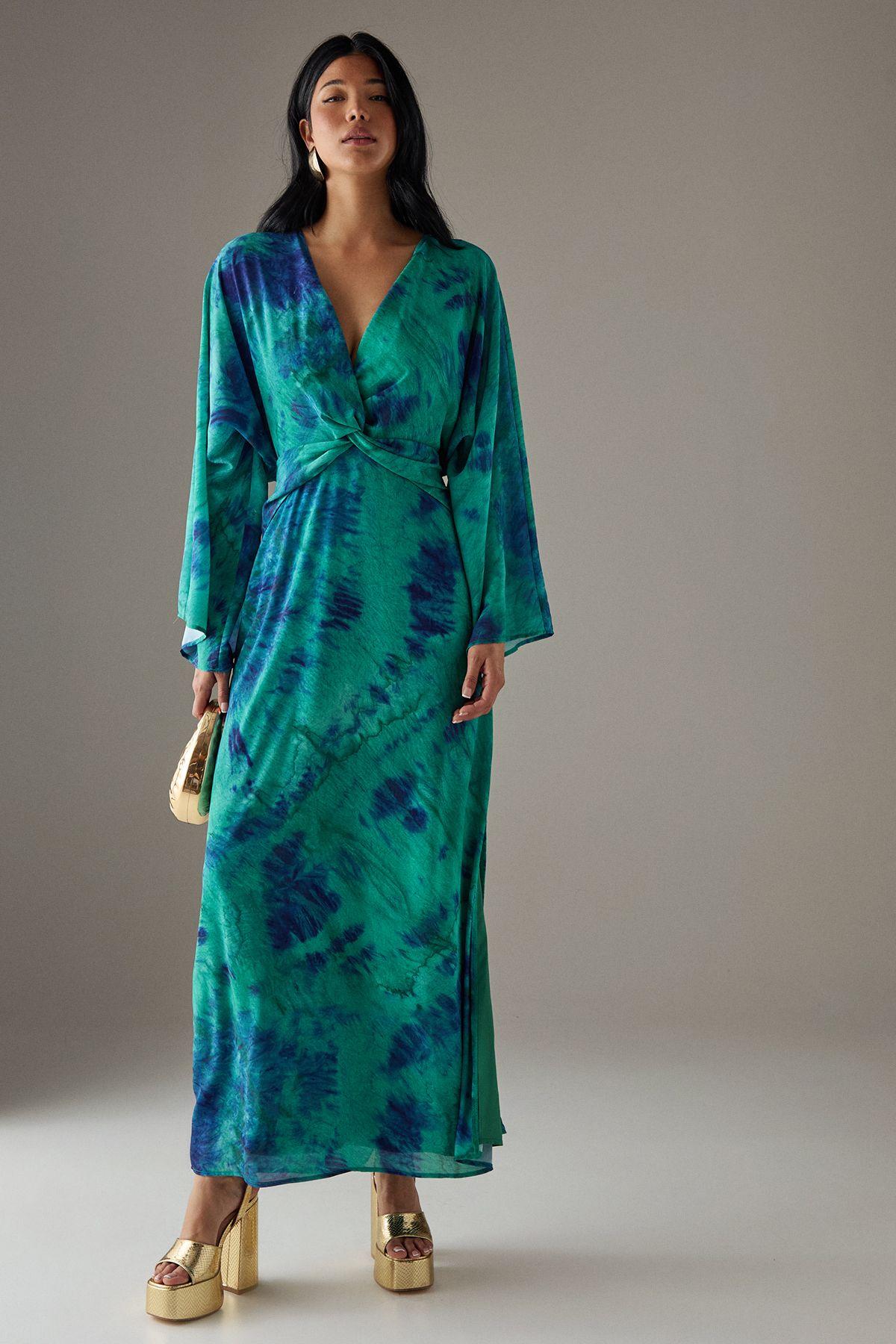 Chiffon Wrap Knot Front Maxi Dress by WAREHOUSE