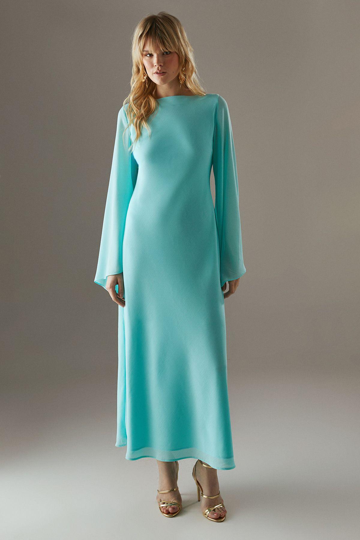 Column Low Back Maxi With Flared Sleeve by WAREHOUSE