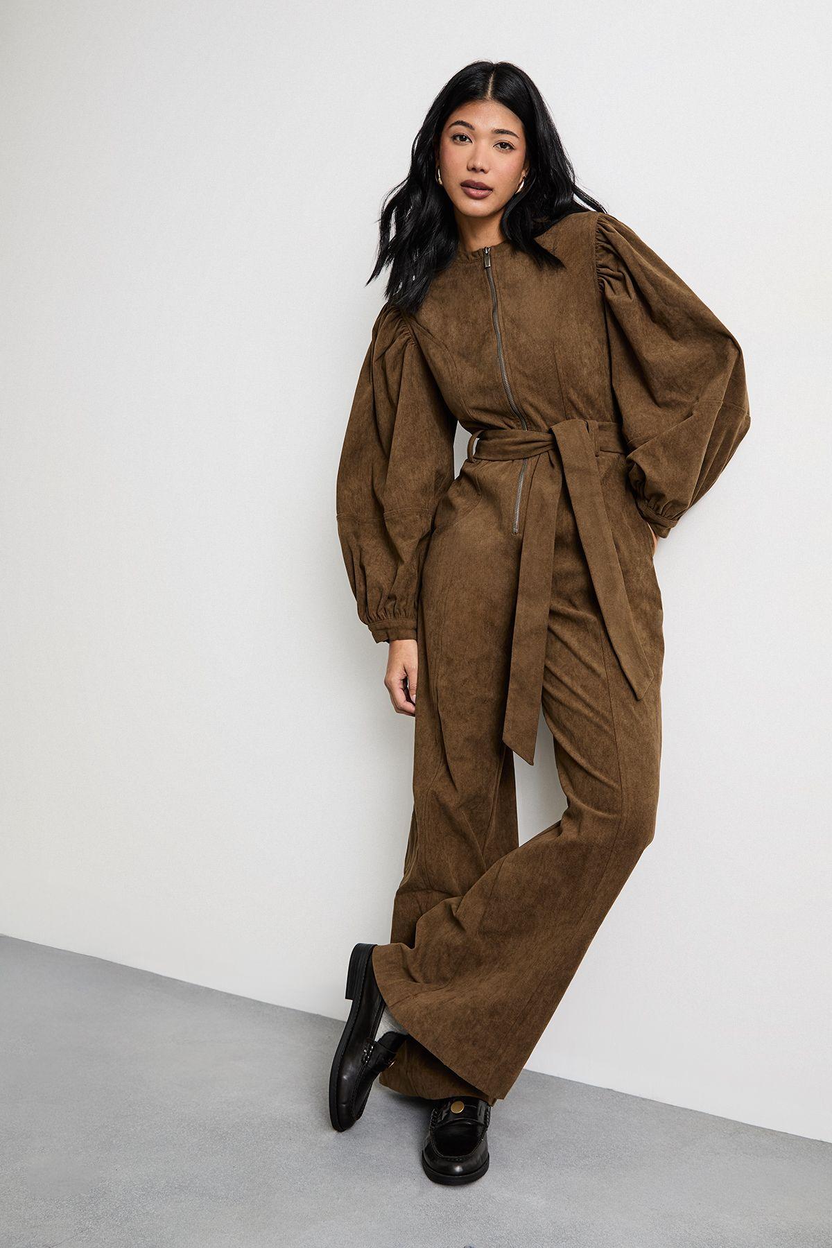Cord Zip Through Belted Jumpsuit by WAREHOUSE