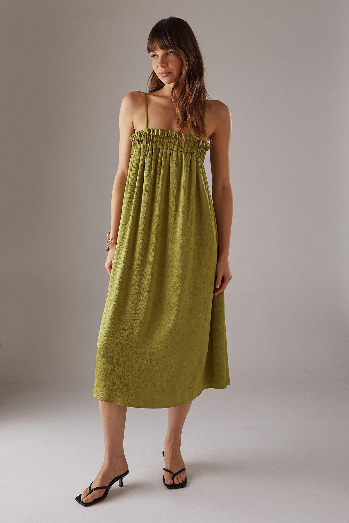 Crushed Satin Strappy Midi Dress by WAREHOUSE