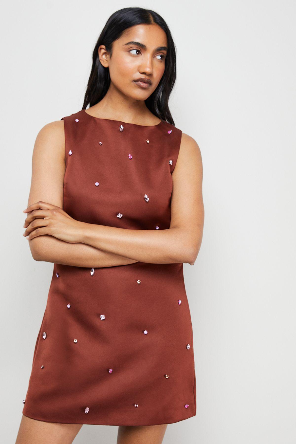 Embellished Structured Sleeveless Sequin Mini Dress by WAREHOUSE