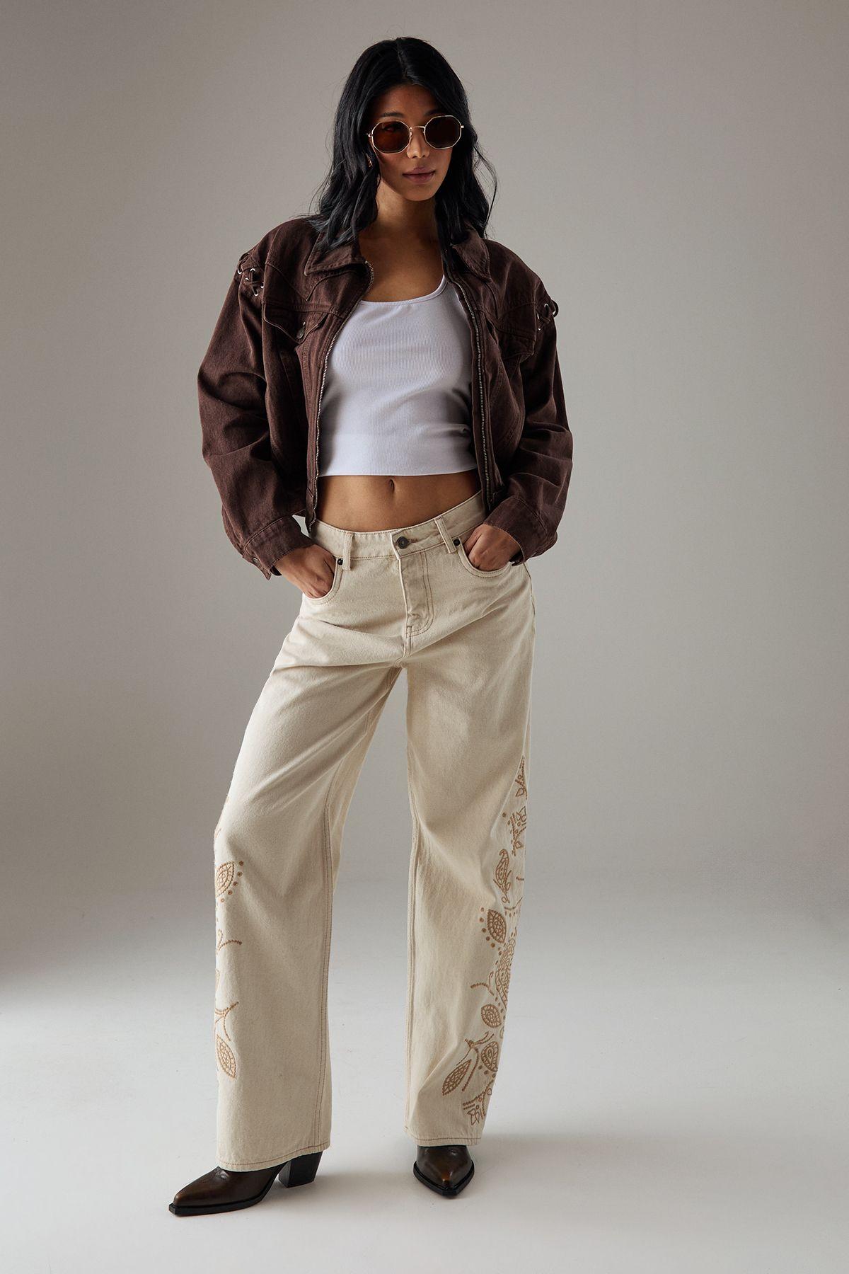 Embroidered Denim Dad Jeans by WAREHOUSE